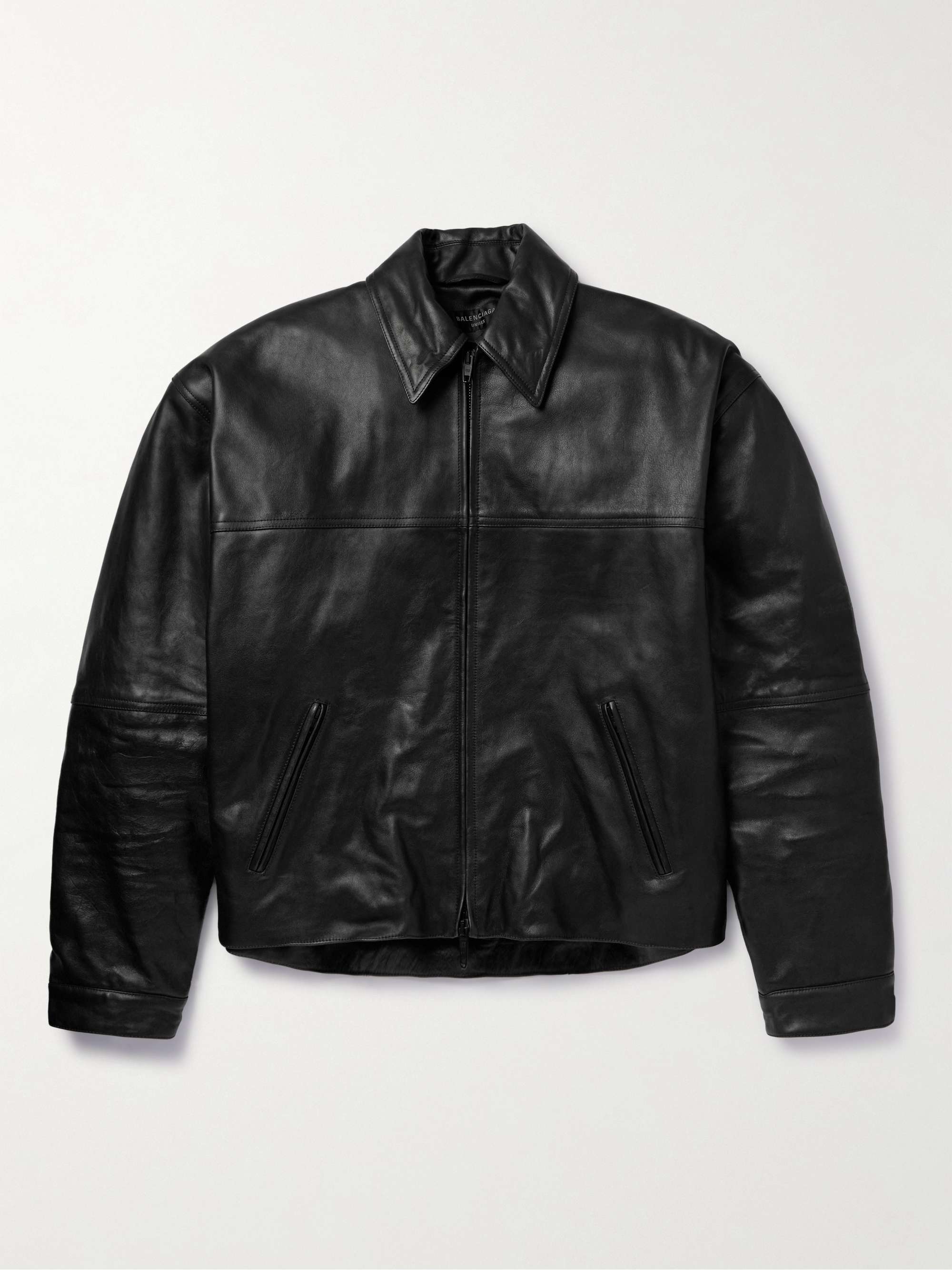 Cocoon Kick Oversized Logo-Debossed Leather Jacket