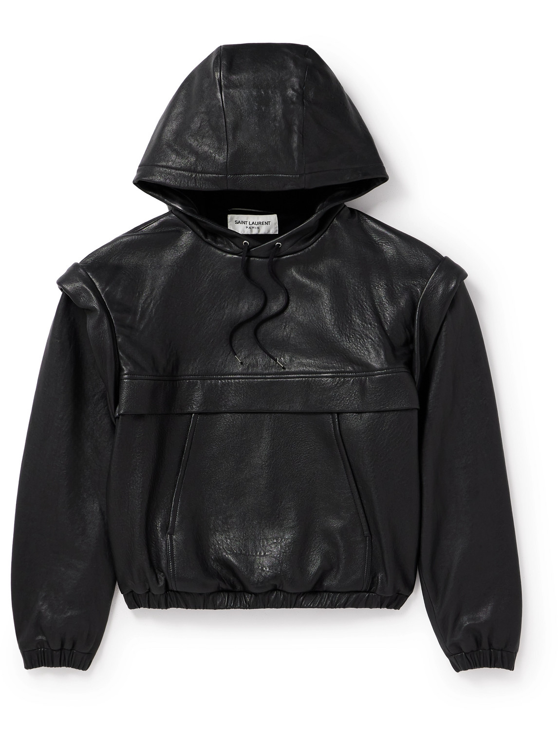 Saint Laurent Logo-embossed Textured-leather Hoodie In Black