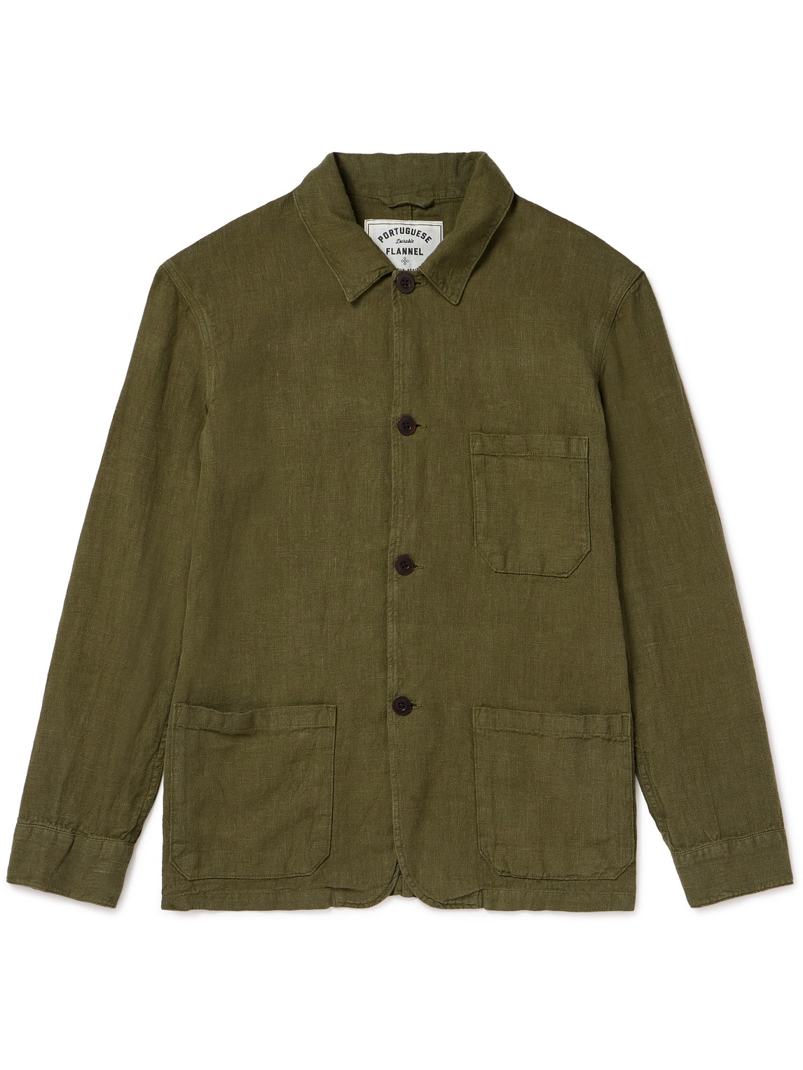 Portuguese Flannel Labura Slim-fit Linen Jacket In Green