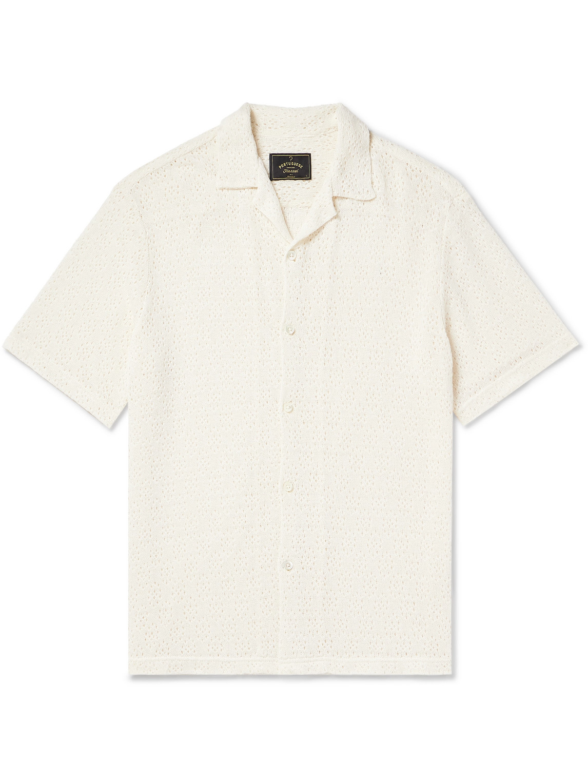 Portuguese Flannel Ground Camp-collar Pointelle-knit Cotton-blend Shirt In Neutrals