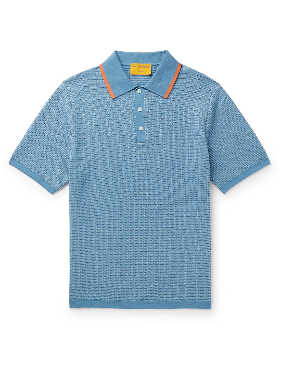 Shop Guest In Residence Striped Textured-knit Cotton Polo Shirt In Blue