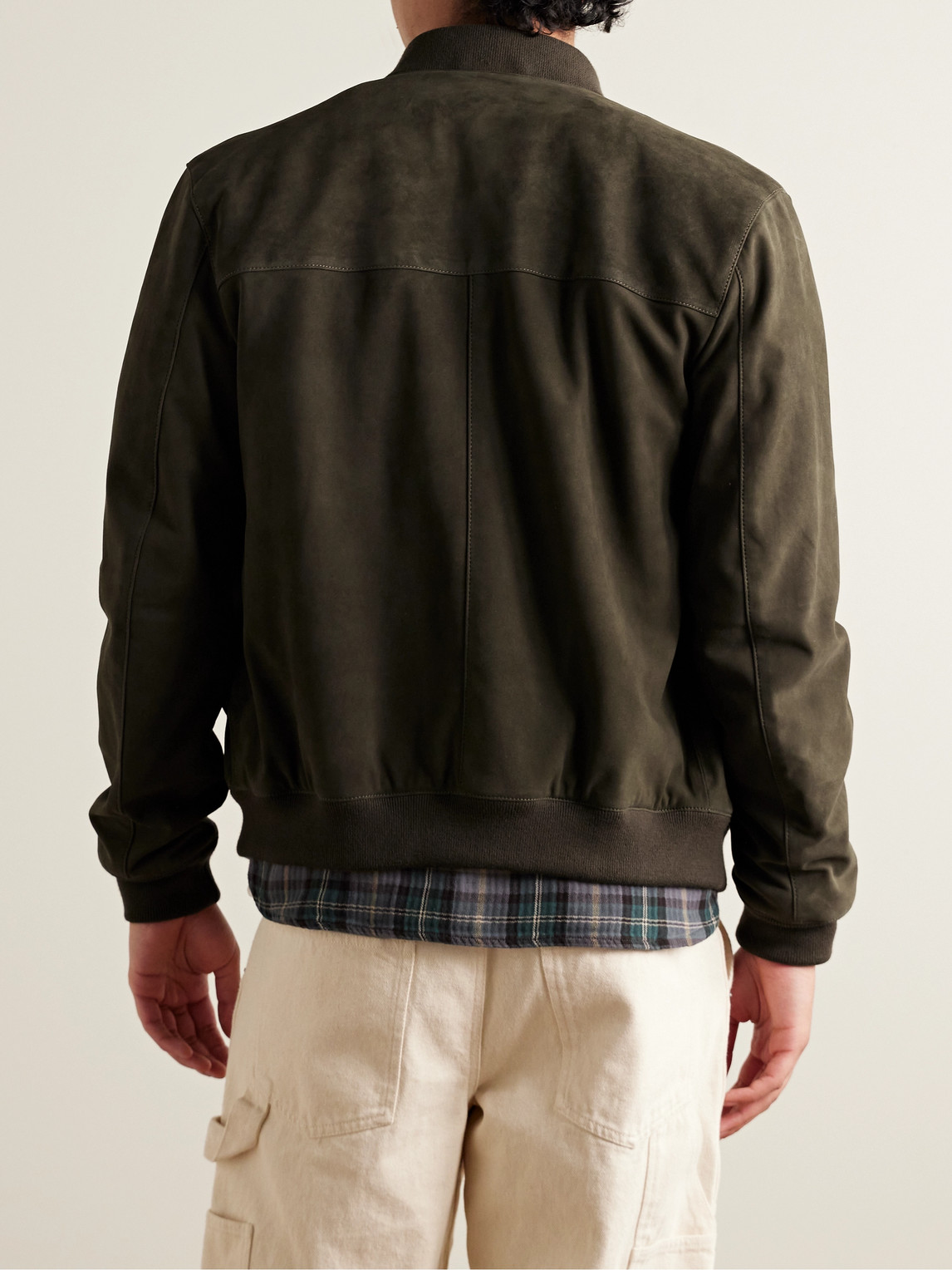 Shop Mr P Suede Bomber Jacket In Green