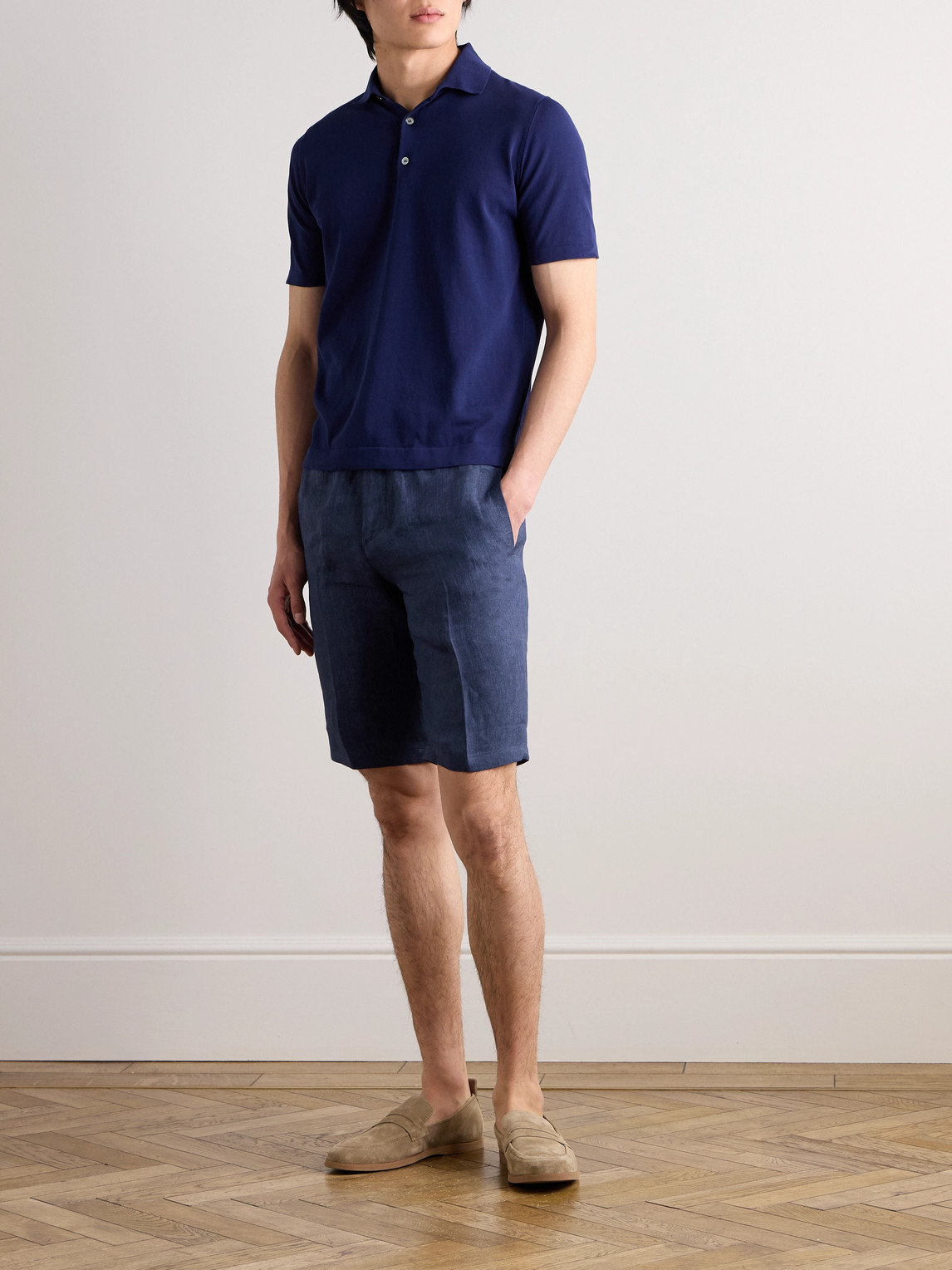 Shop De Petrillo Tapered Linen Drawstring Shorts In Blue