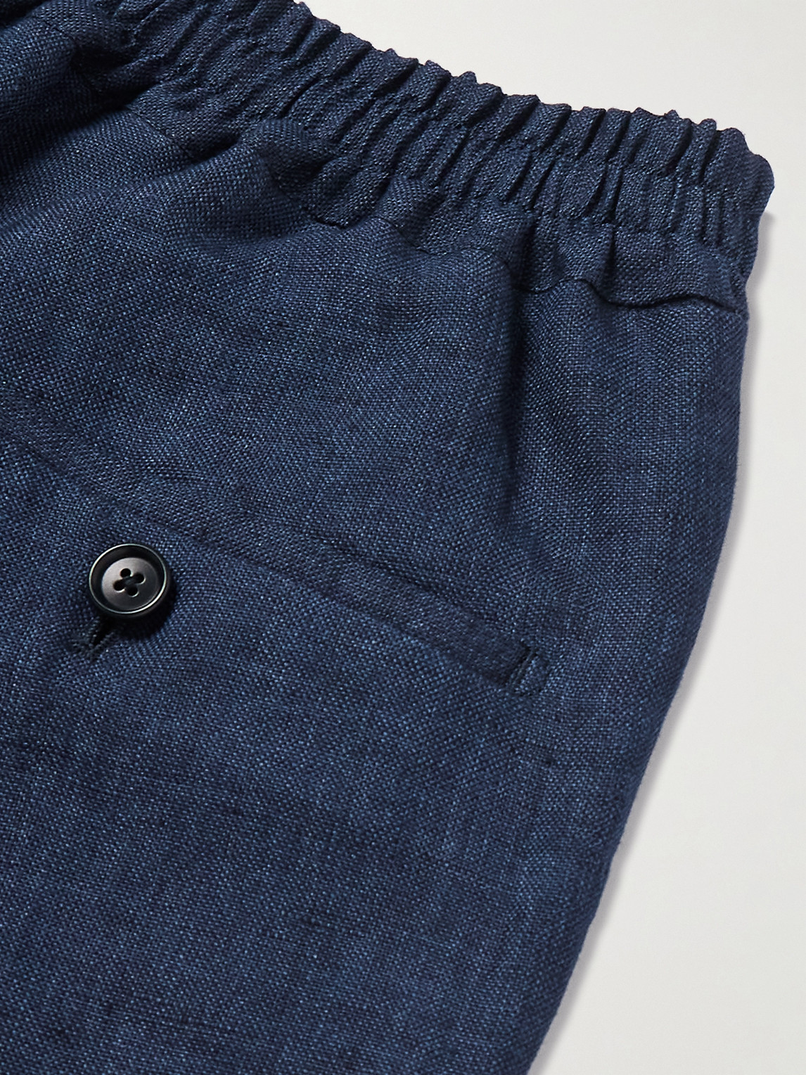 Shop De Petrillo Tapered Pleated Linen Drawstring Trousers In Blue