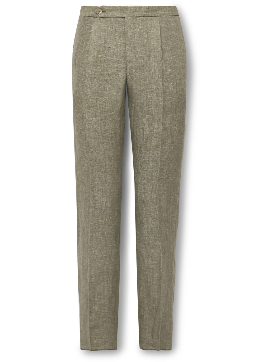 De Petrillo Straight-leg Pleated Herringbone Linen Suit Trousers In Neutrals