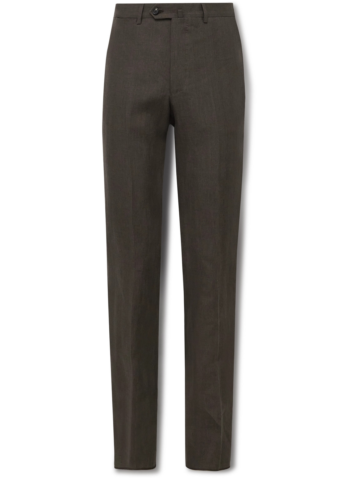 De Petrillo Slim-fit Linen Suit Trousers In Brown