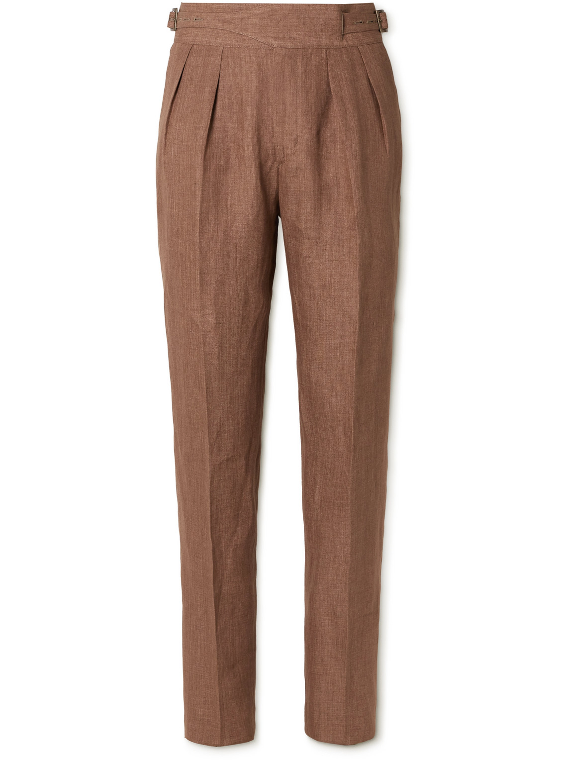 Rubinacci Manny Straight-leg Pleated Linen Trousers In Brown