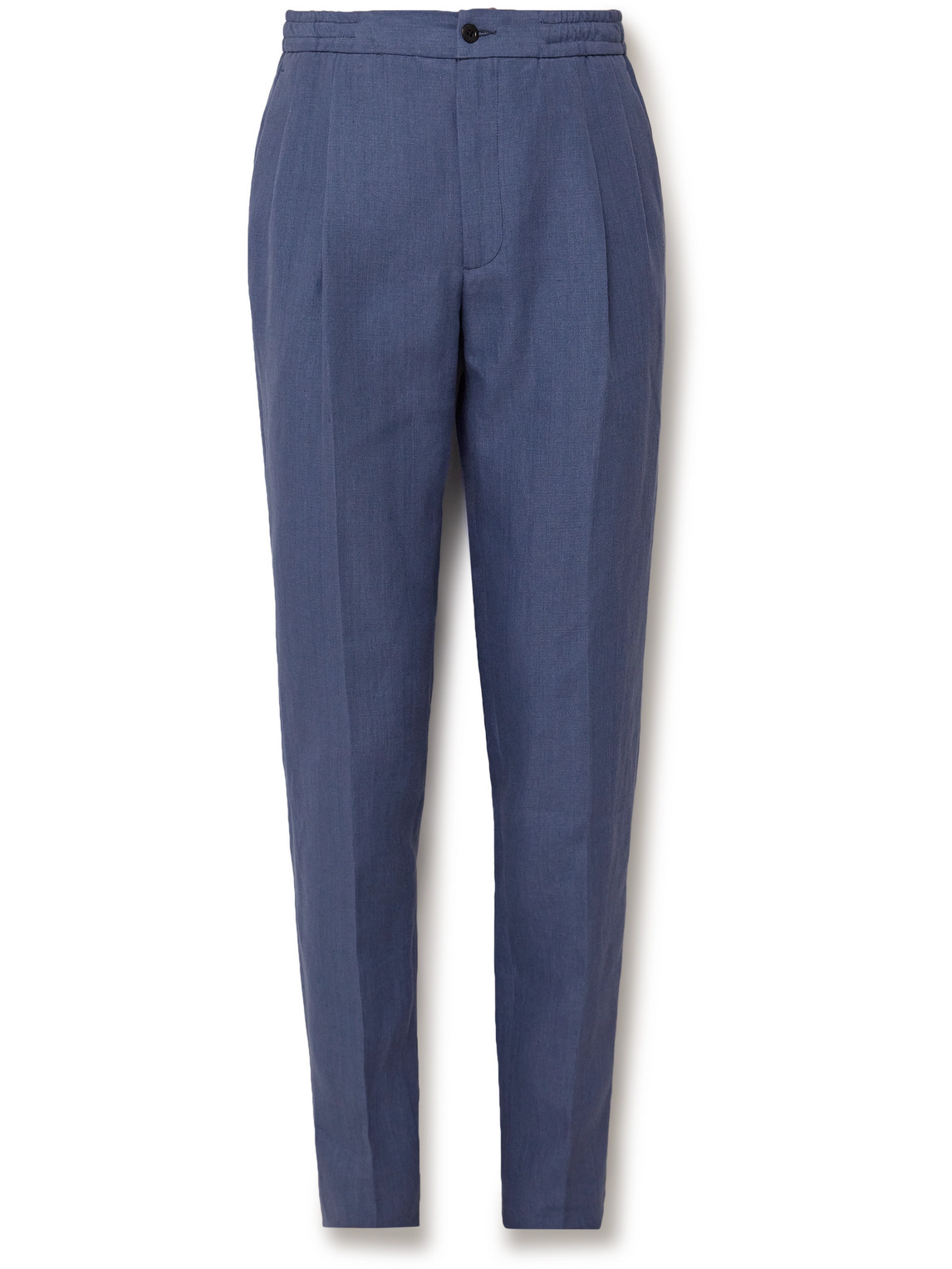 Rubinacci Tapered Pleated Linen Trousers In Blue