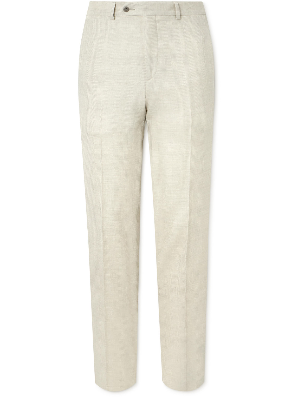 Rubinacci Luca Tapered Herringbone Linen Suit Trousers In Neutrals