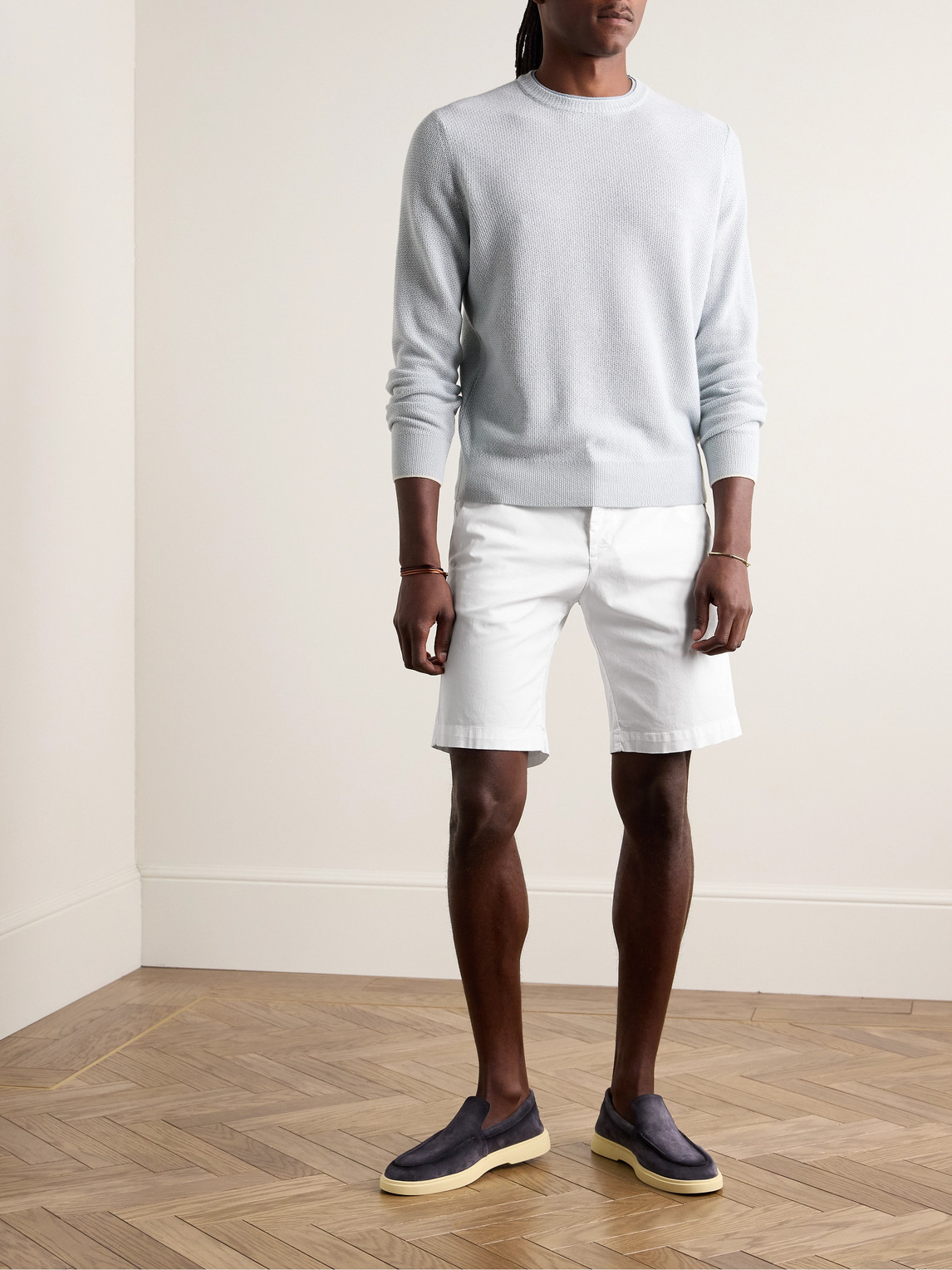 Shop Massimo Alba Vela Straight-leg Stretch-cotton Poplin Bermuda Shorts In White