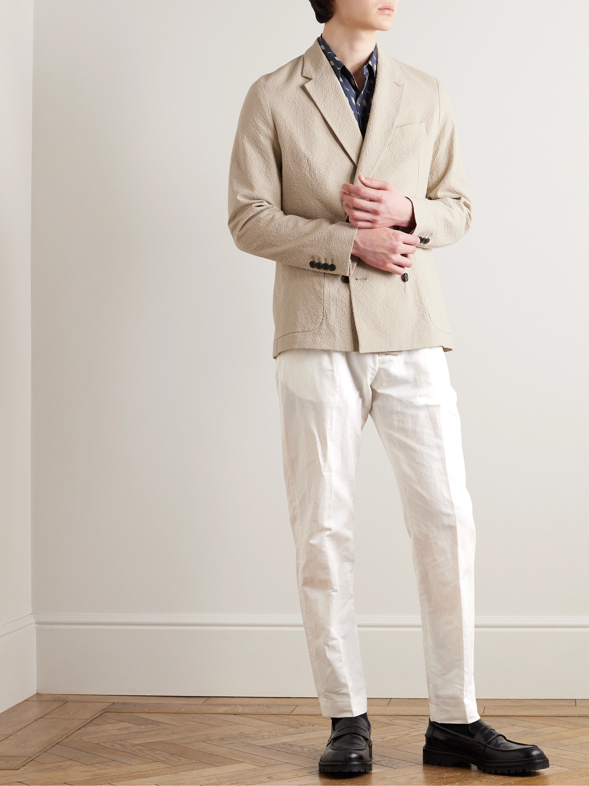 Shop Paul Smith Tapered Pleated Cotton And Ramie-blend Trousers In White