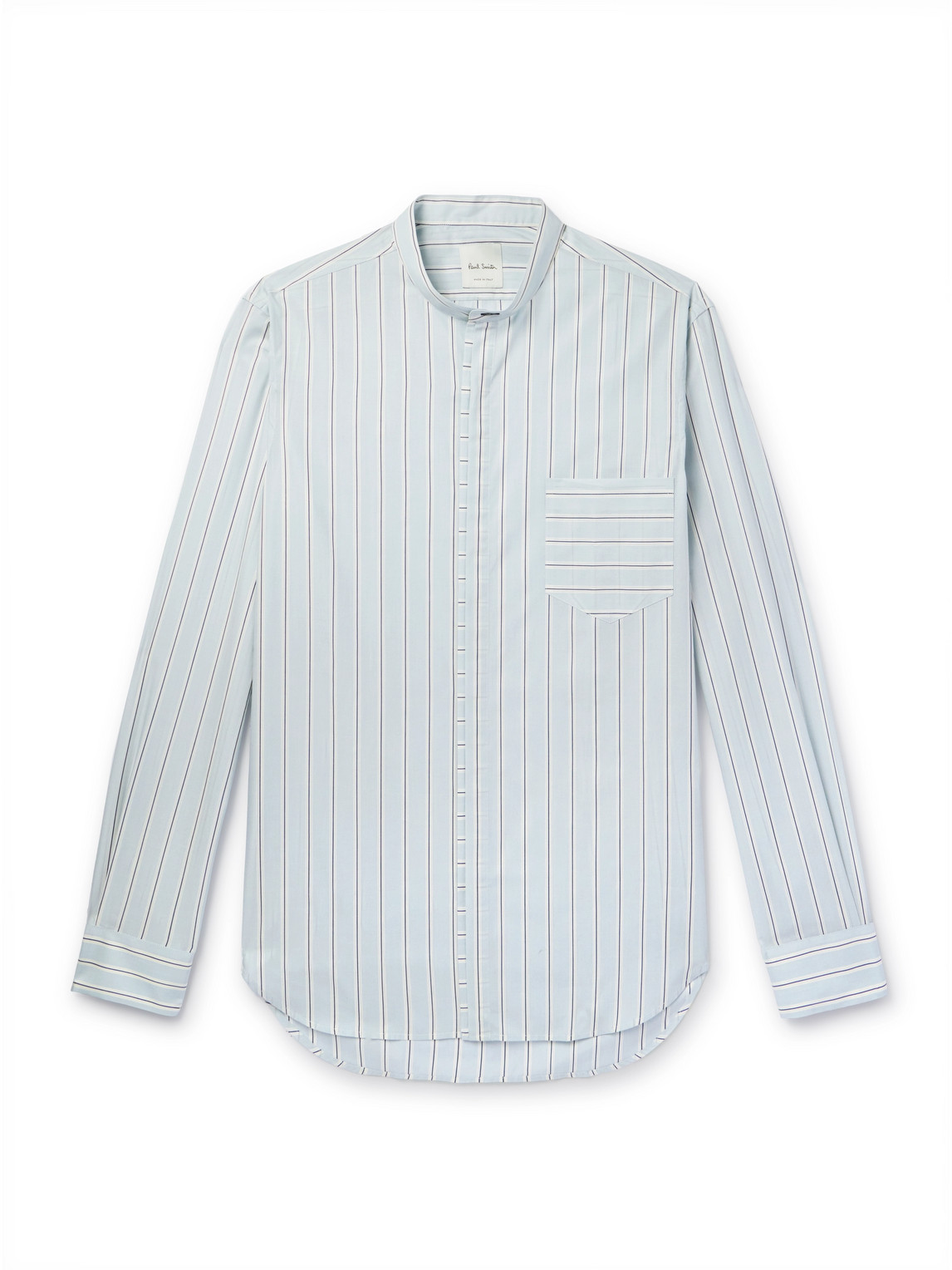 Paul Smith Grandad-collar Striped Cotton-poplin Shirt In Blue
