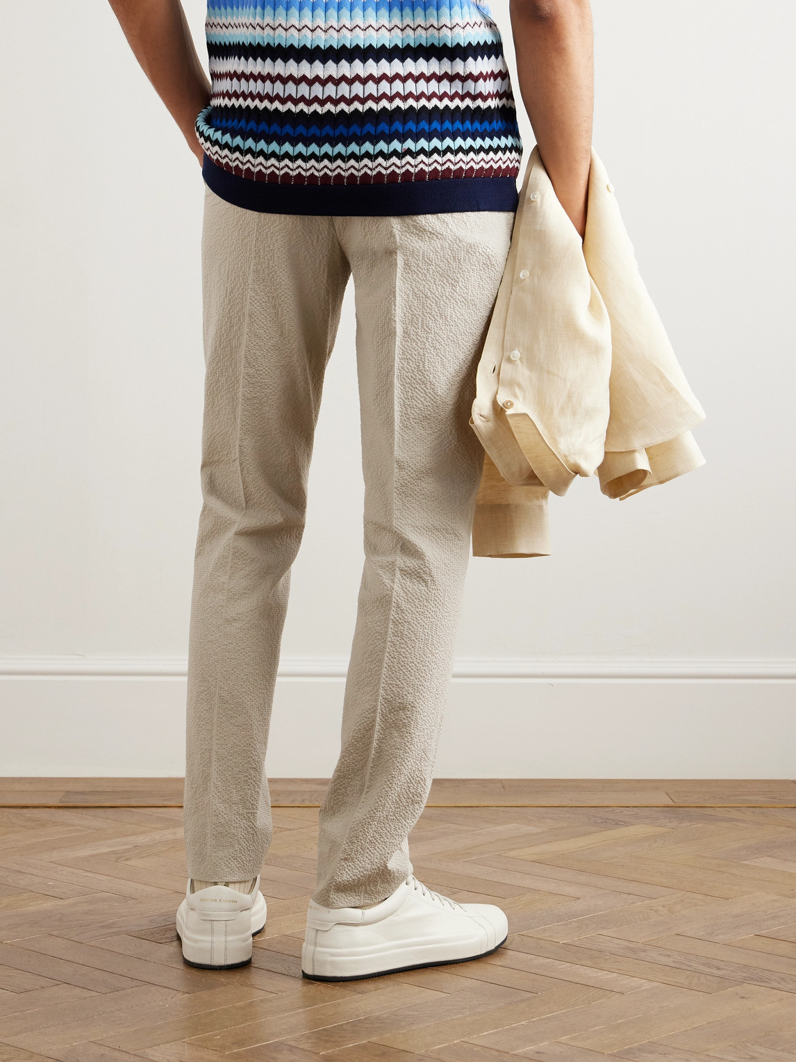 Shop Paul Smith Slim-fit Stretch-cotton Seersucker Suit Trousers In Neutrals