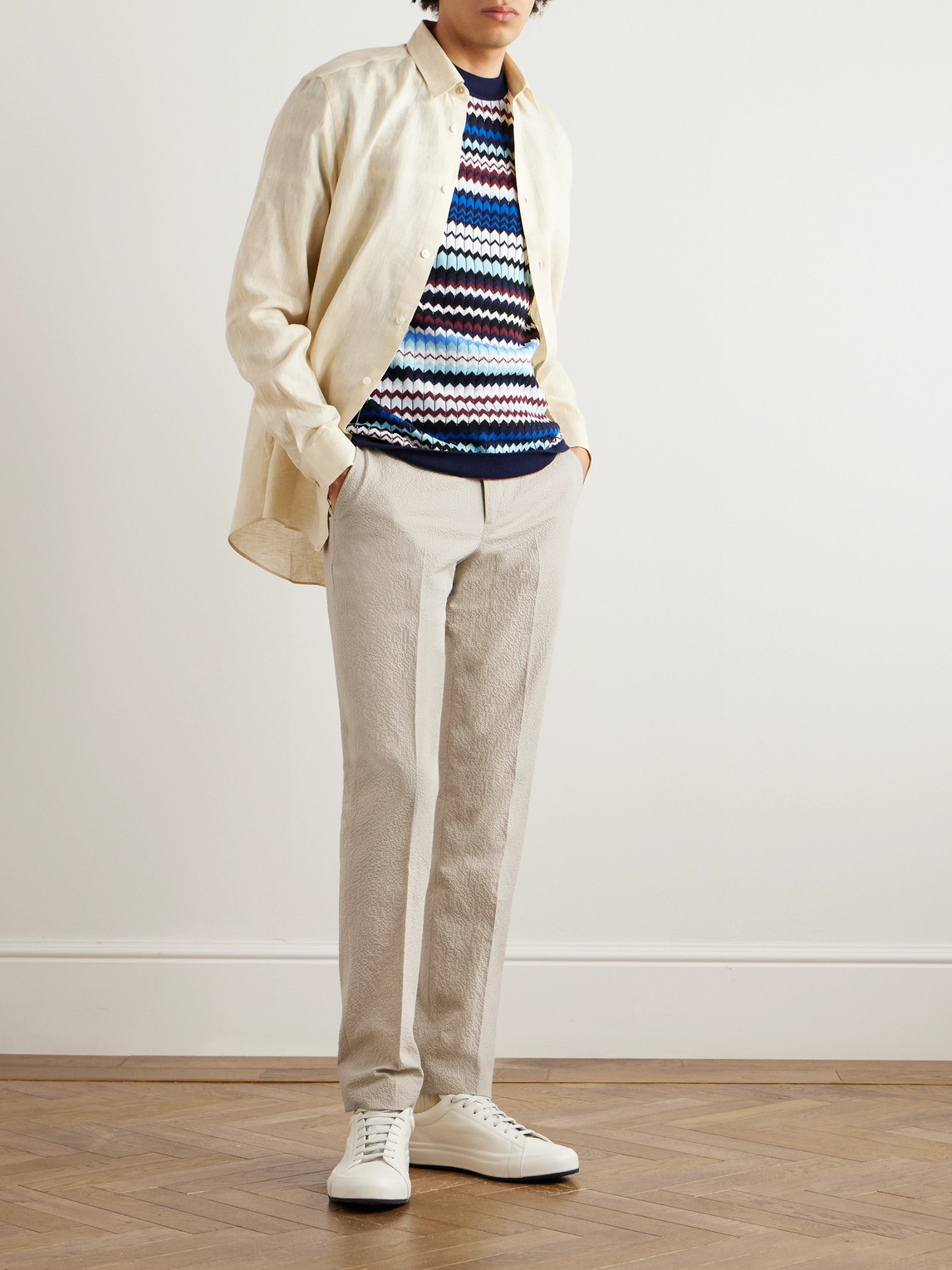 Shop Paul Smith Slim-fit Stretch-cotton Seersucker Suit Trousers In Neutrals
