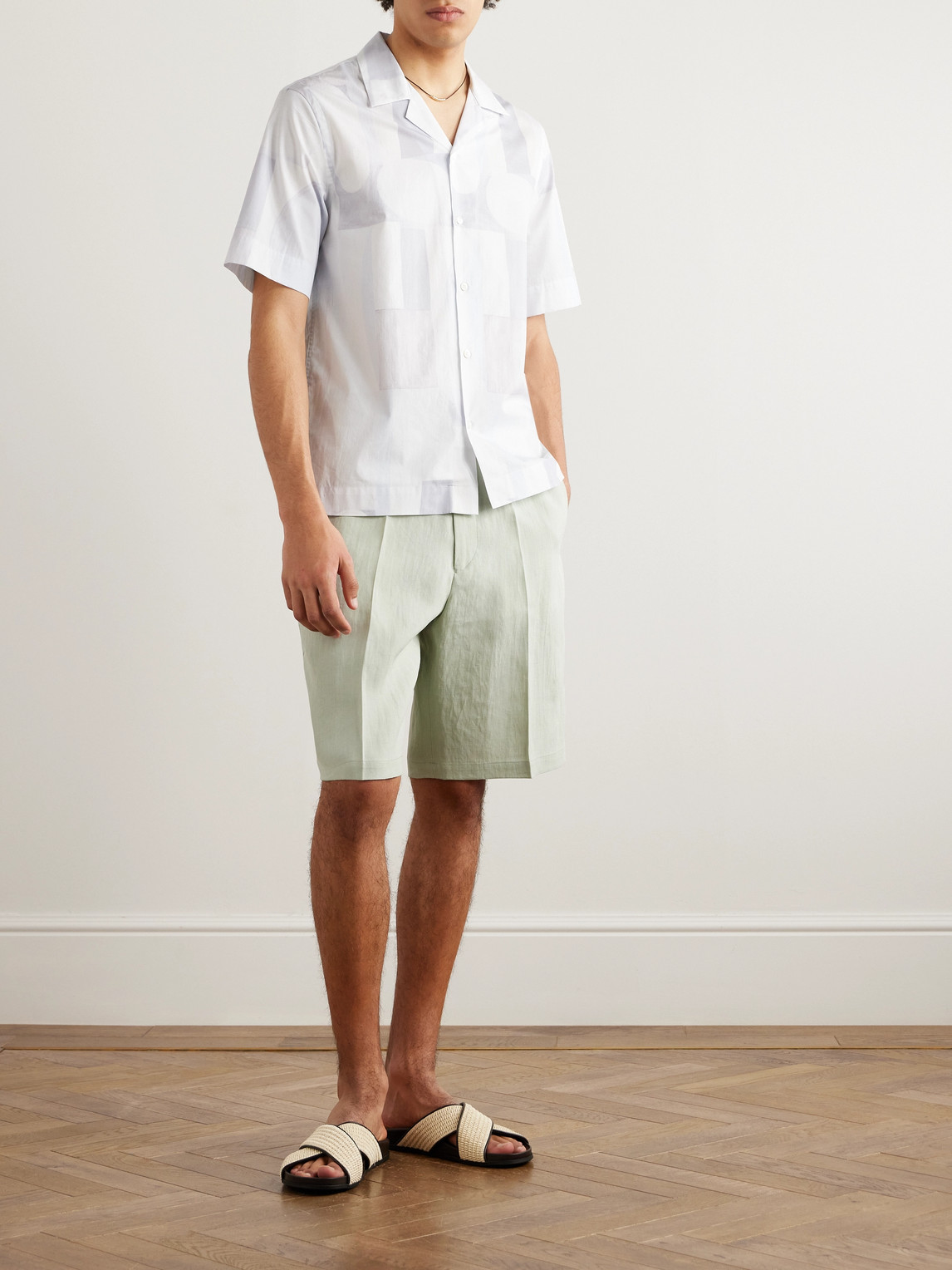 Shop Paul Smith Straight-leg Linen Drawstring Shorts In Green