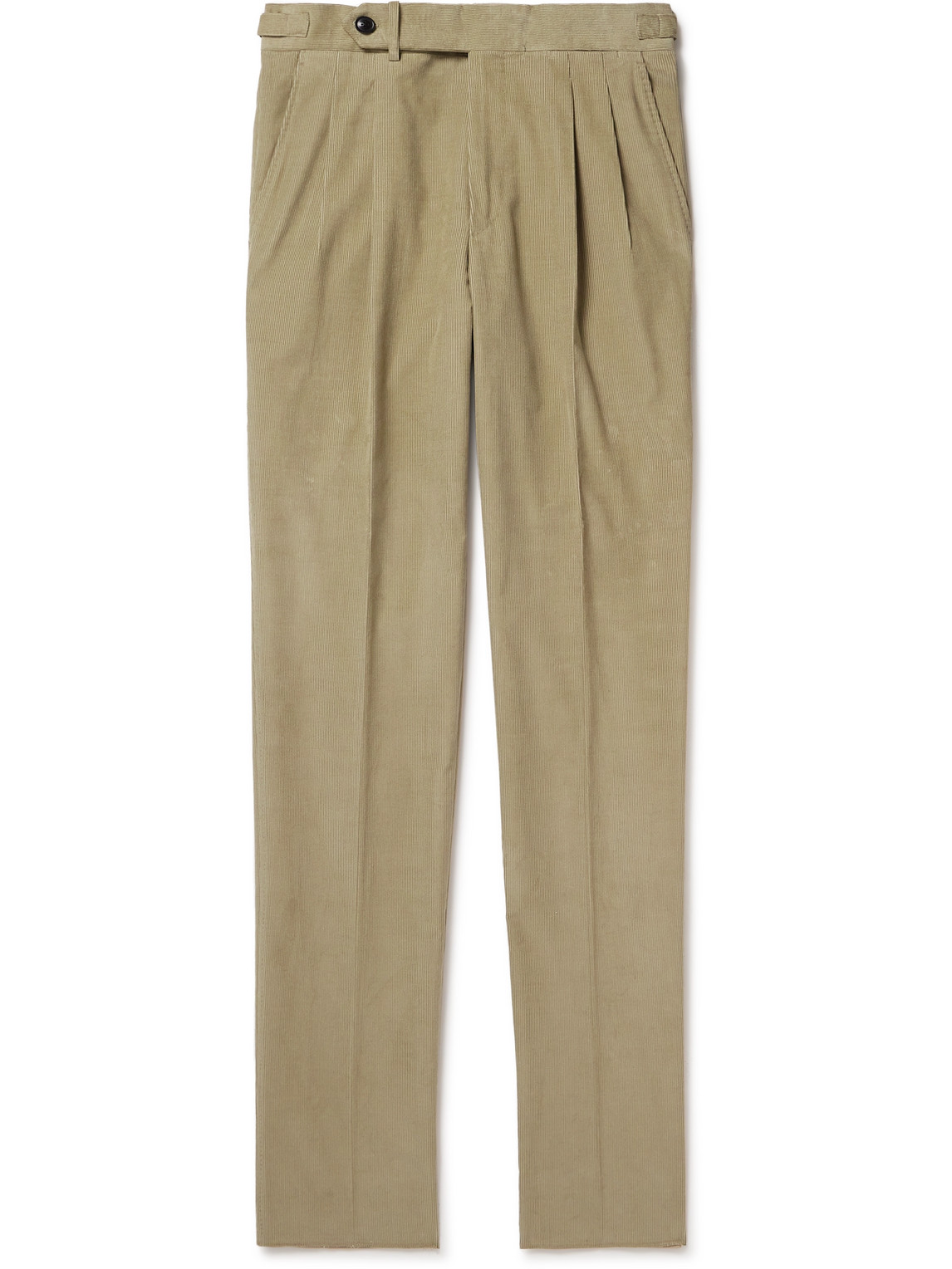 Purdey Tapered Pleated Cotton-corduroy Trousers In Neutrals