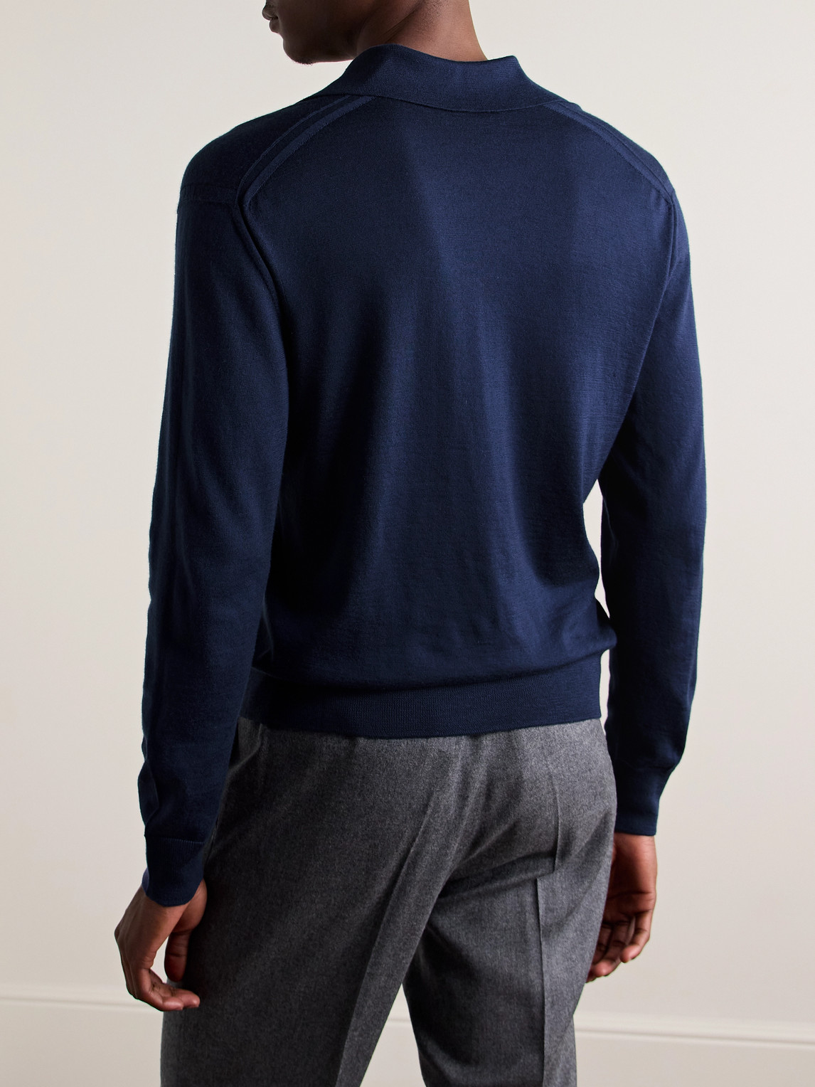 Shop Purdey Duke Slim-fit Worsted Cashmere Polo Sweater In Blue