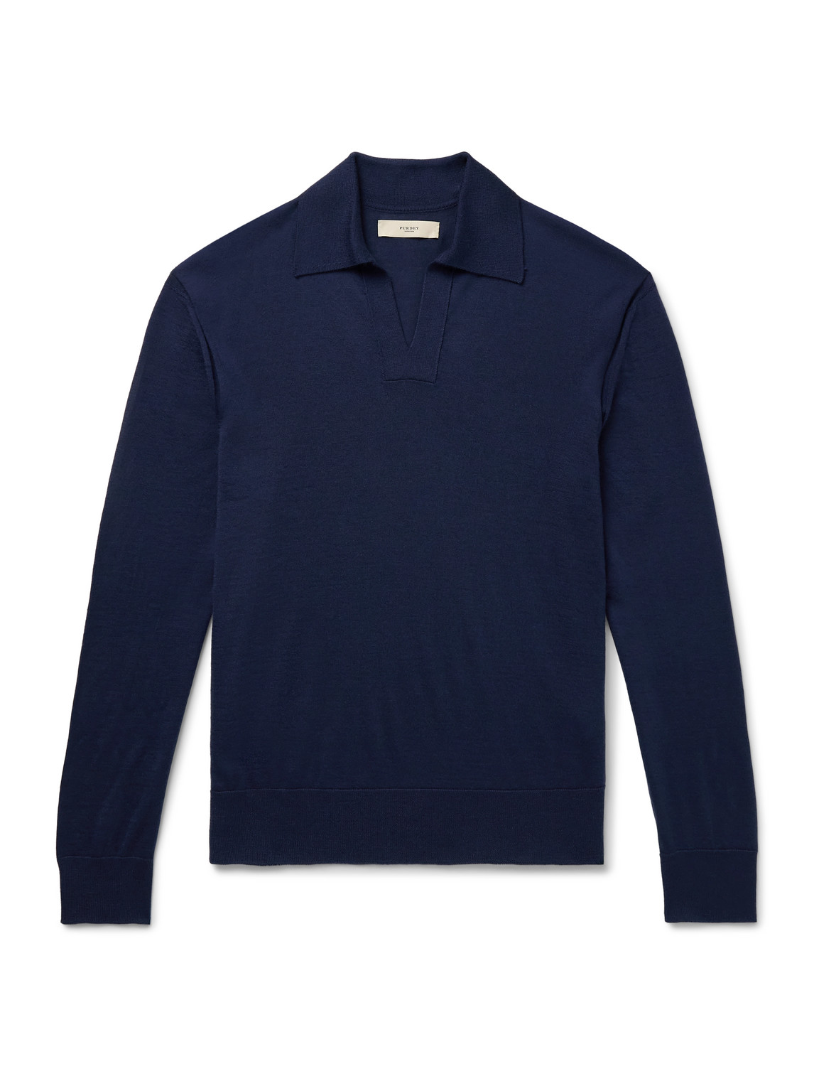 Purdey Duke Slim-fit Worsted Cashmere Polo Sweater In Blue