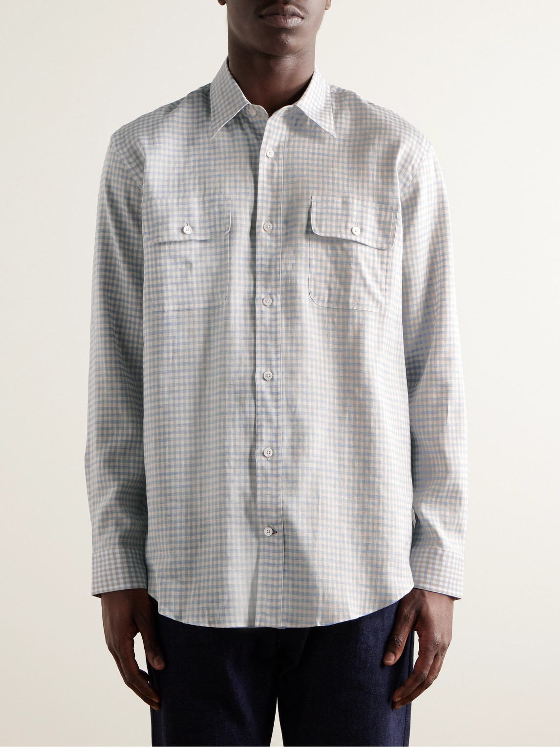 Shop Purdey Checked Linen Shirt In Blue