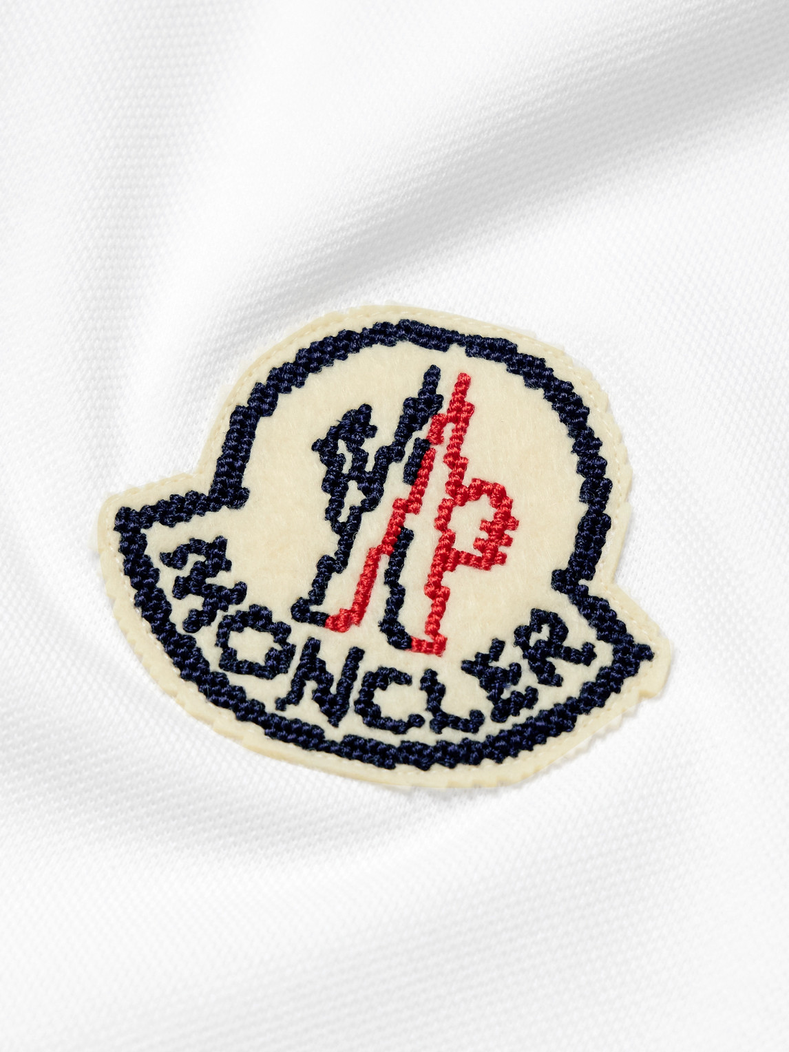 Shop Moncler Logo-appliquéd Cotton-piqué Polo Shirt In White