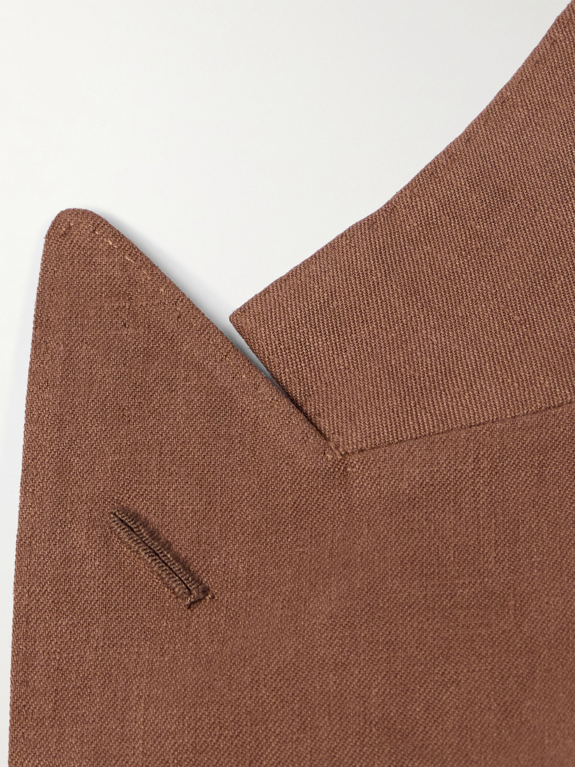 Shop Thom Sweeney Unstructured Double-breasted Linen Suit Jacket In Brown