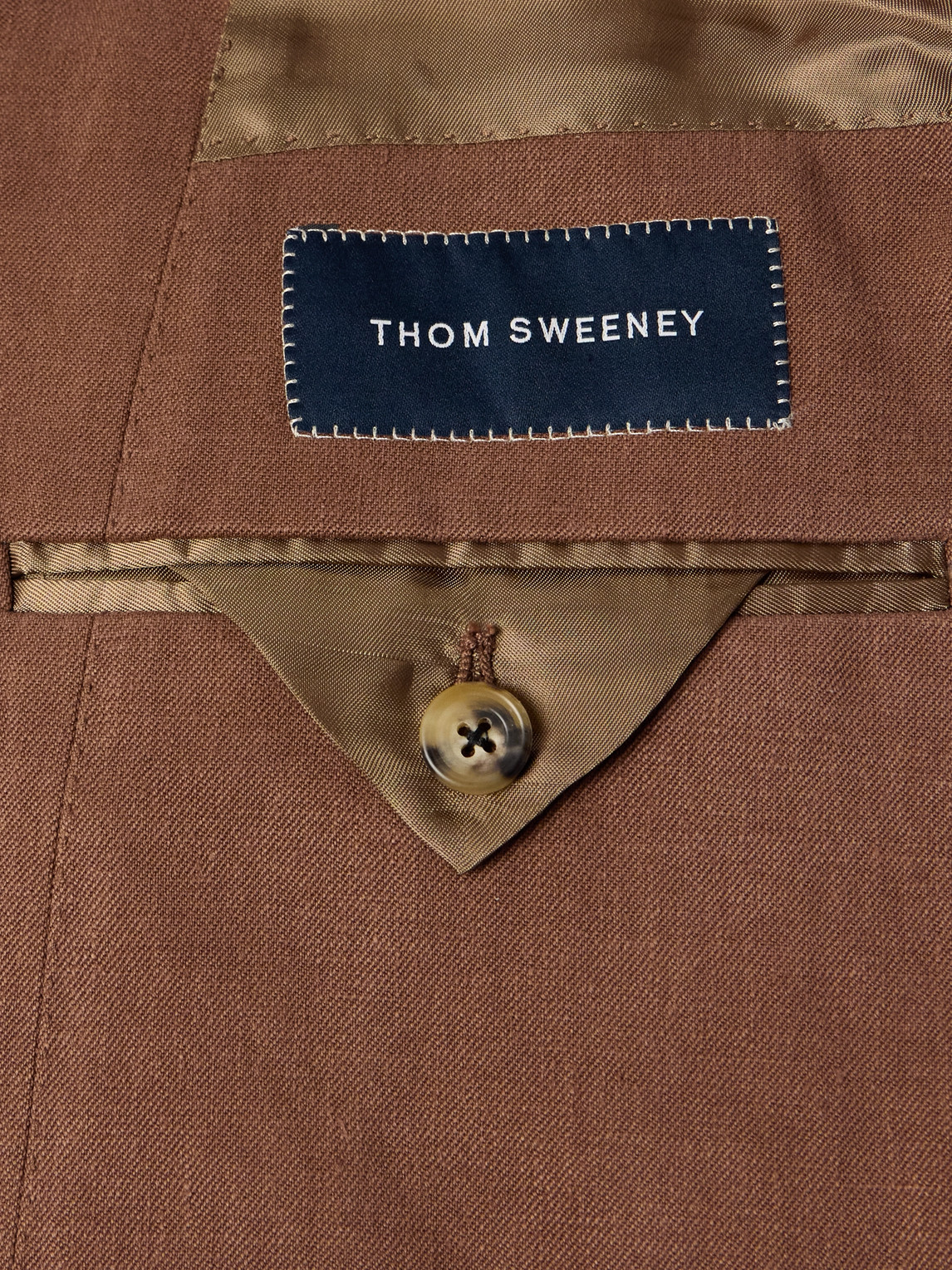 Shop Thom Sweeney Unstructured Double-breasted Linen Suit Jacket In Brown