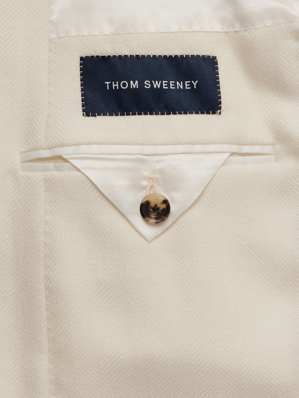 Shop Thom Sweeney Slim-fit Double-breasted Herringbone Cashmere And Silk-blend Blazer In White