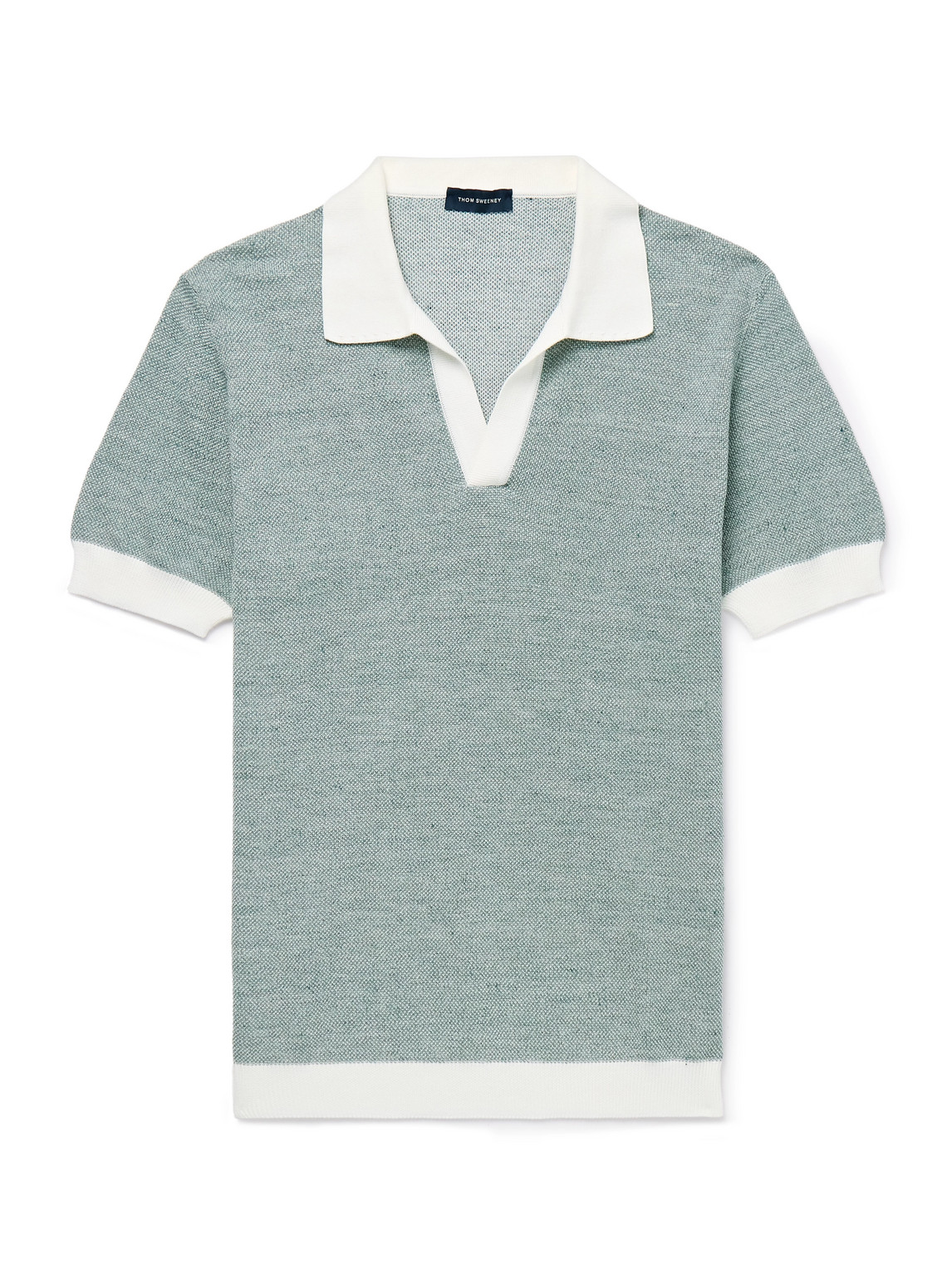Shop Thom Sweeney Birdseye Cotton And Linen-blend Polo Shirt In Green