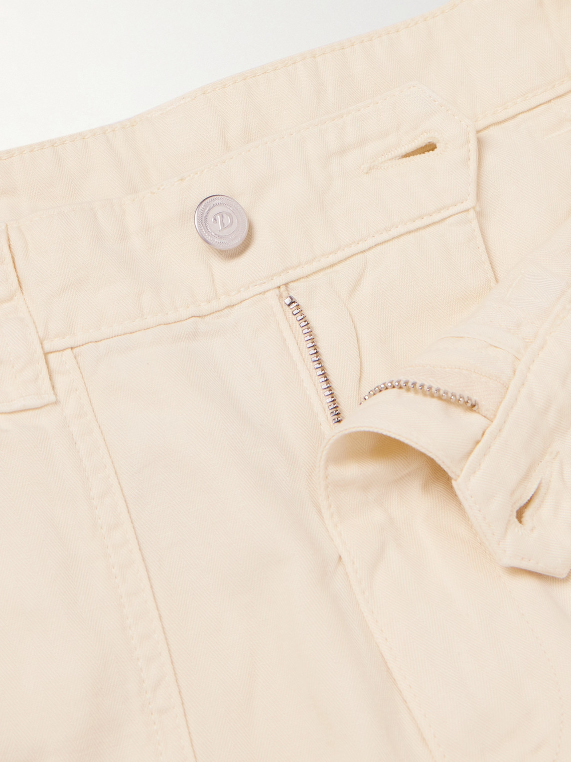 Shop Drake's Tapered Herringbone Cotton And Linen-blend Twill Trousers In Neutrals
