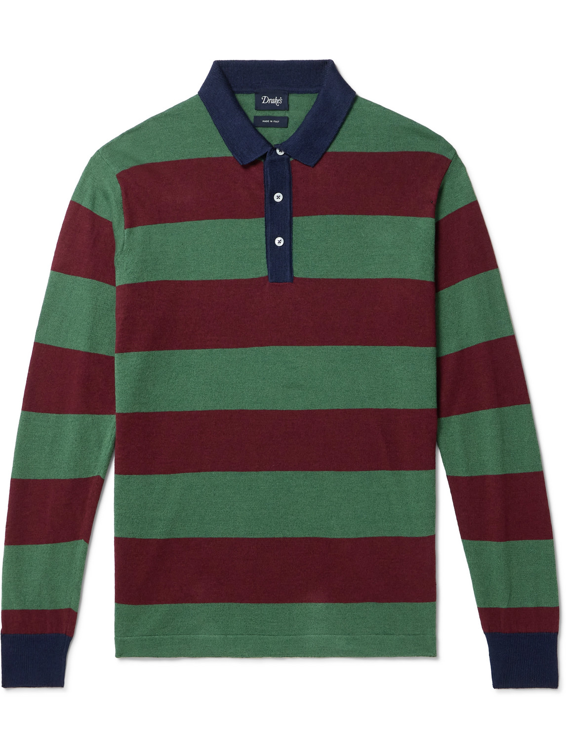 Drake's Striped Linen And Cotton-blend Jersey Rugby Shirt In Green