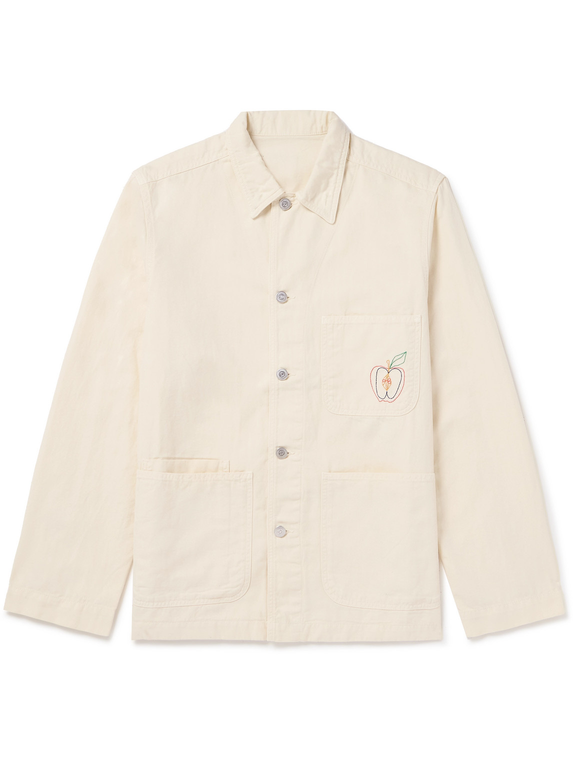 Drake's Fatigue Embroidered Cotton And Linen-blend Twill Jacket In Neutrals