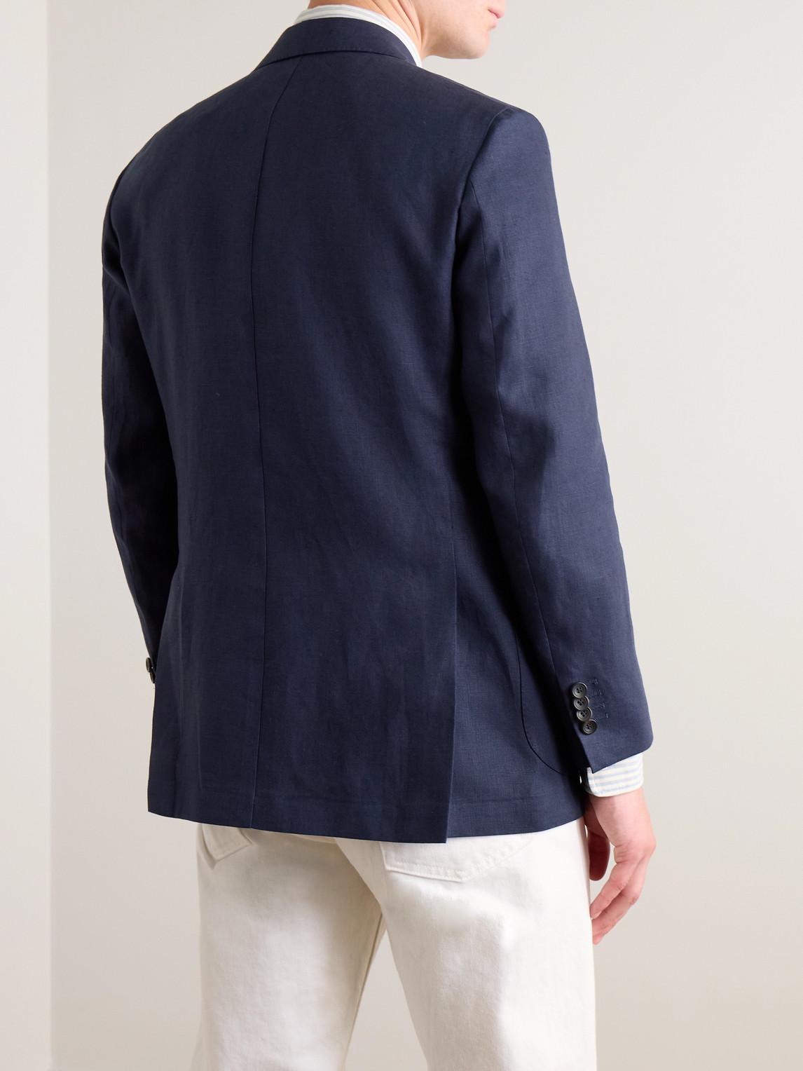 Shop Drake's Linen Blazer In Blue