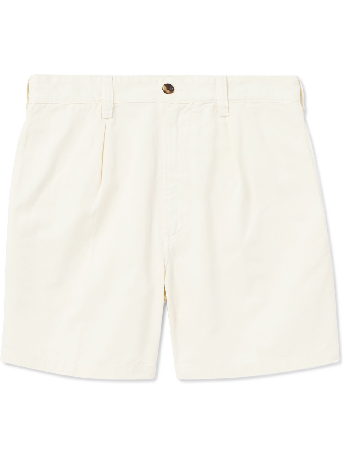 Drake's Pleated Straight-leg Cotton-twill Shorts In White