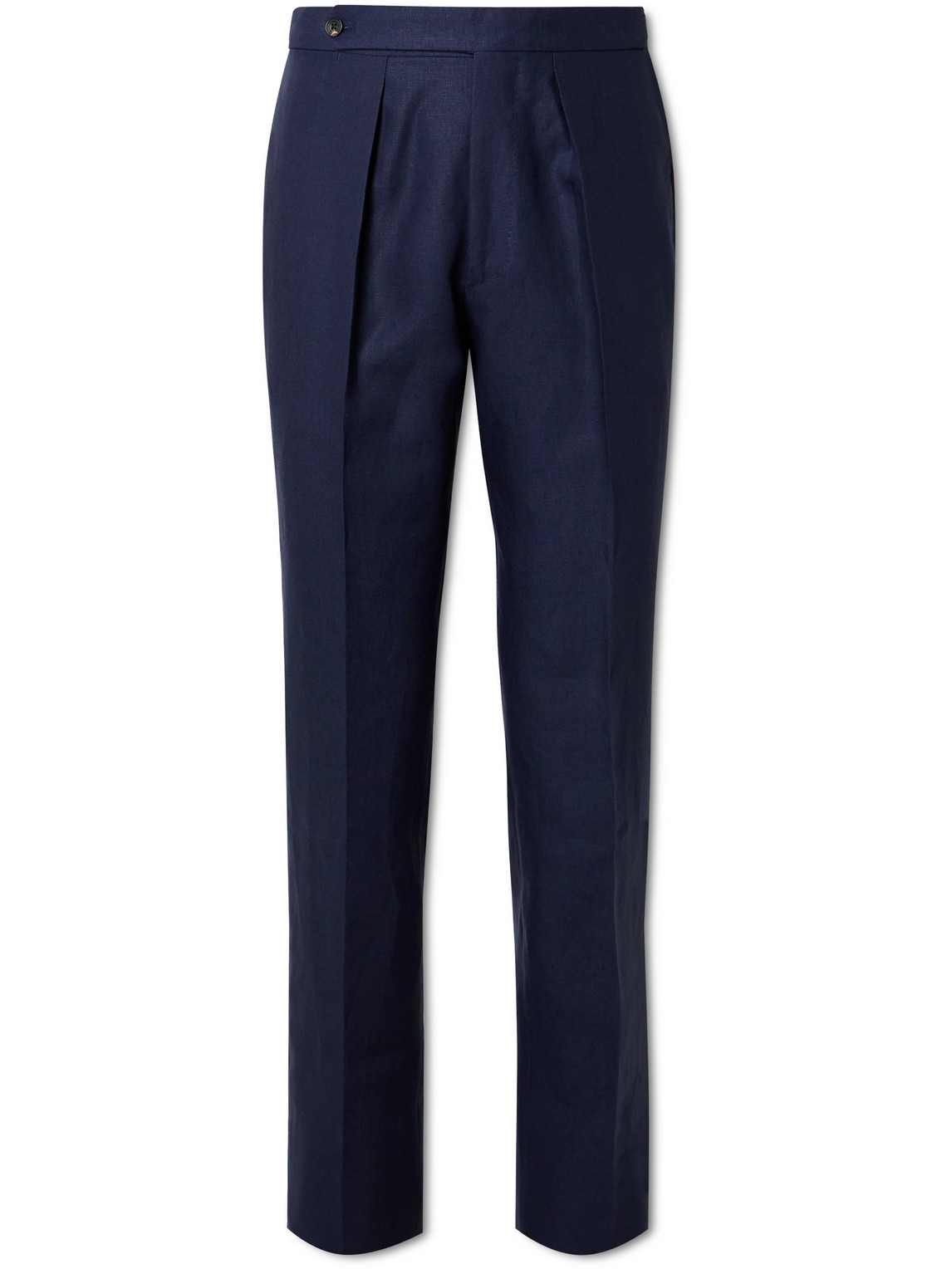 Drake's Straight-leg Pleated Linen Suit Trousers In Blue