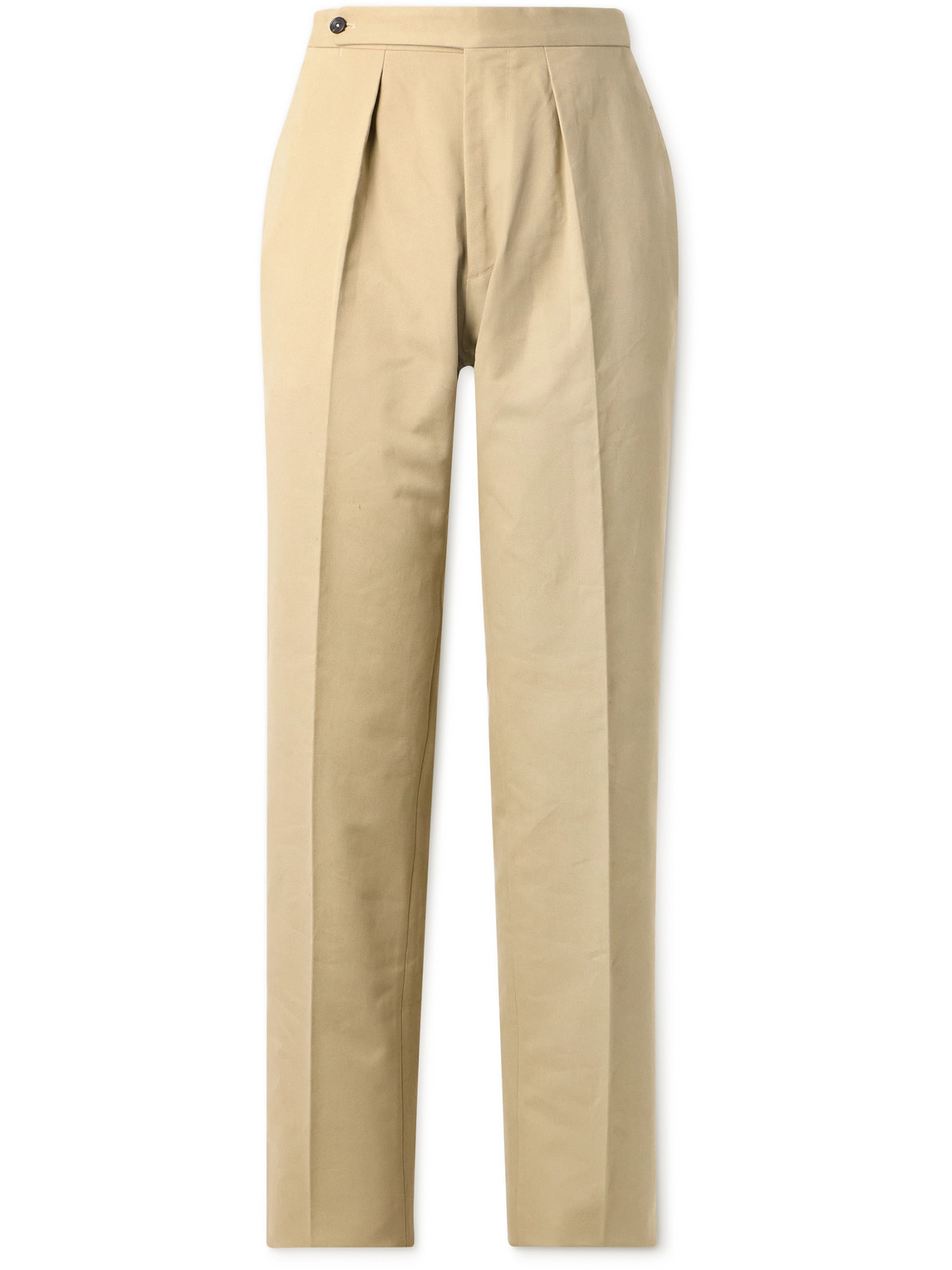 Drake's Straight-leg Pleated Cotton-drill Suit Trousers In Neutrals