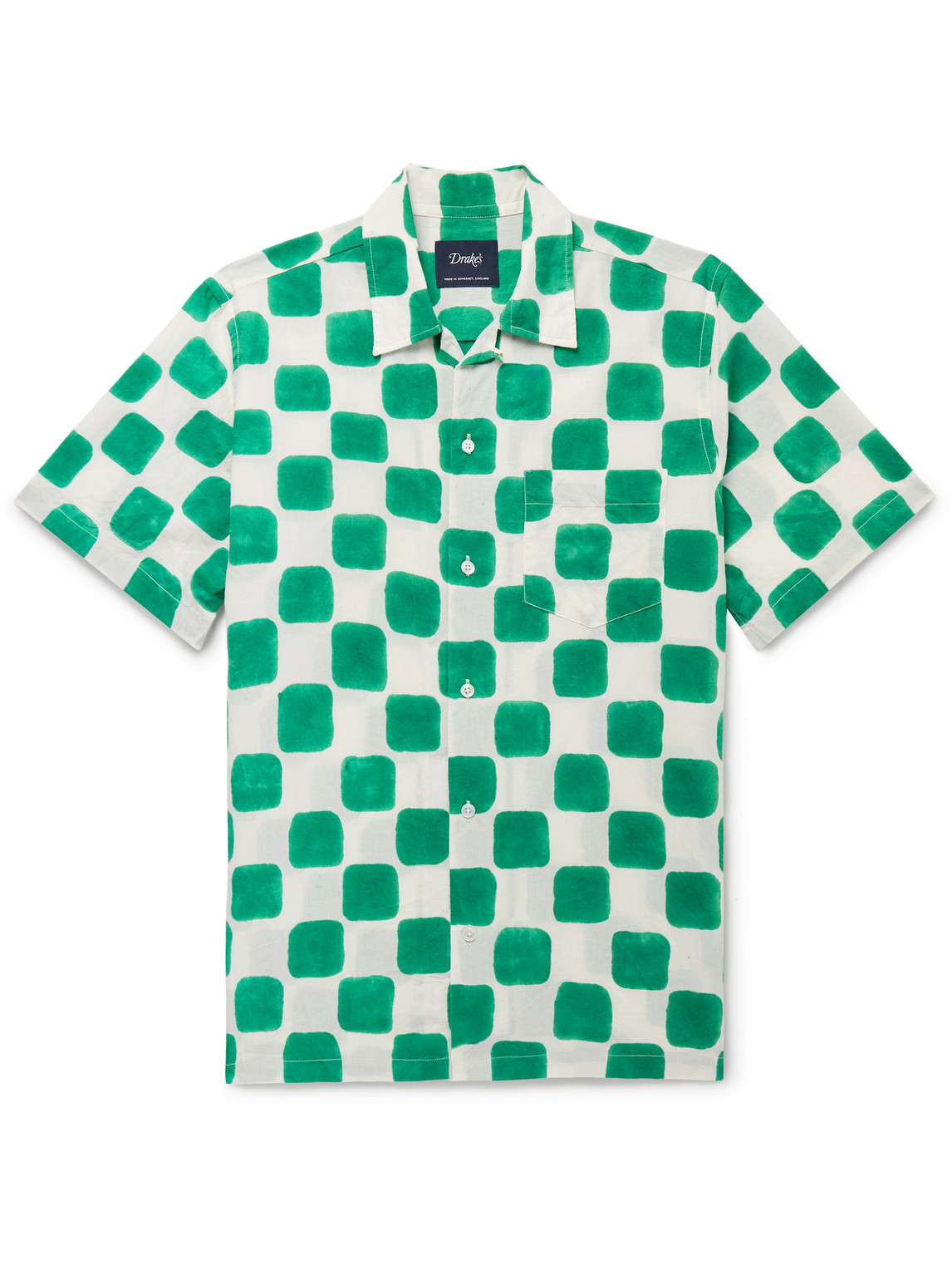 Drake's Convertible-collar Checked Cotton Shirt In Green