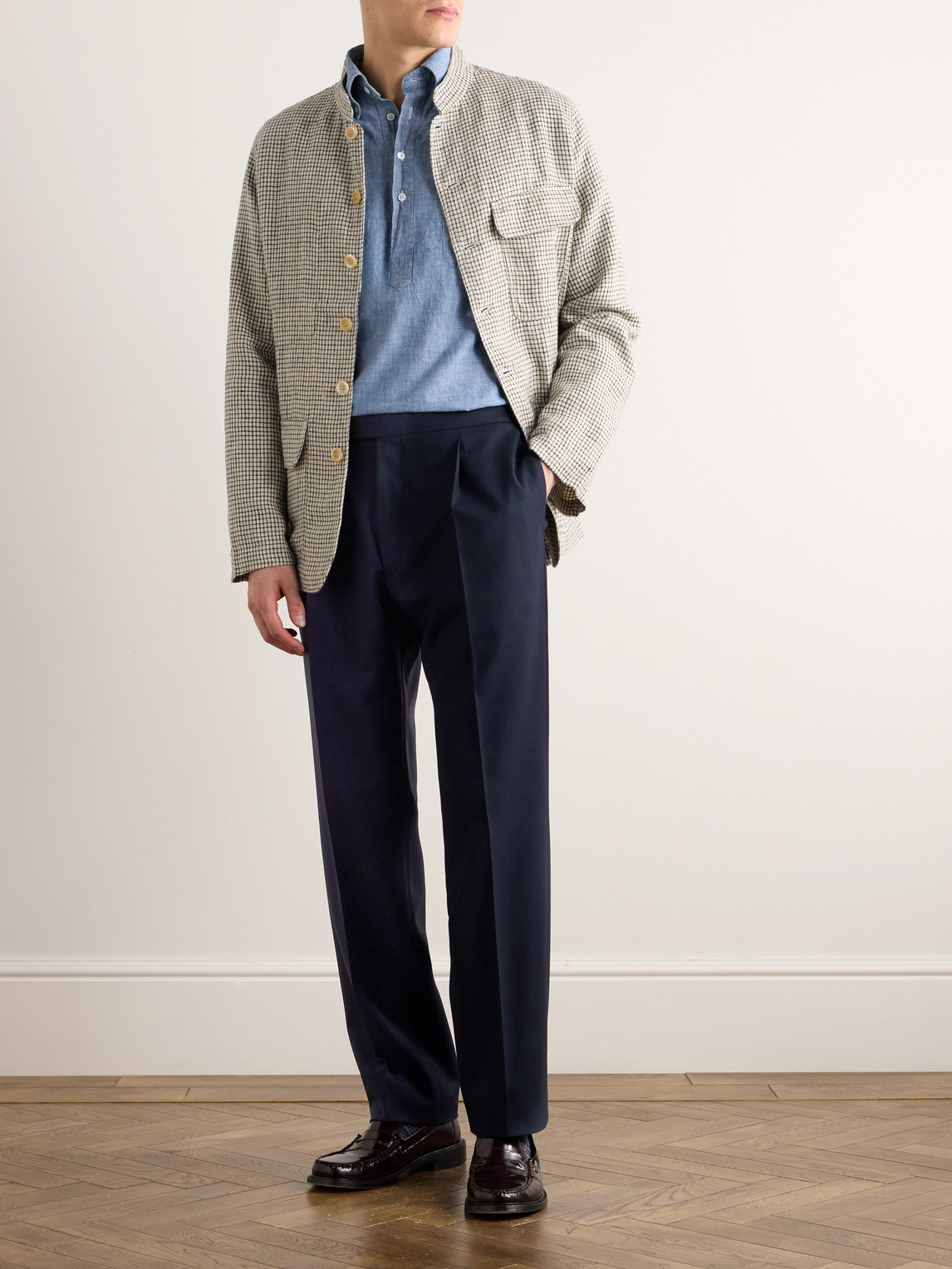 Shop Drake's Straight-leg Pleated Wool Suit Trousers In Blue