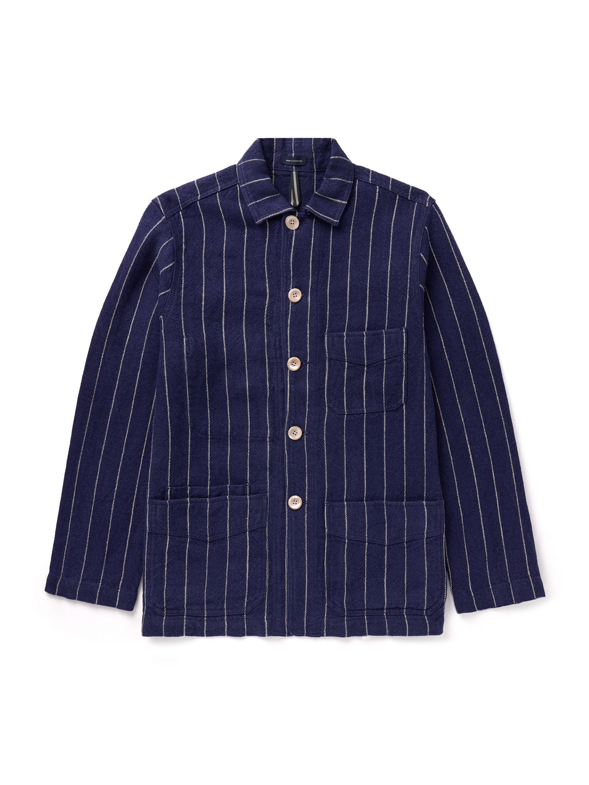 Drake's Pinstriped Linen Chore Jacket In Blue