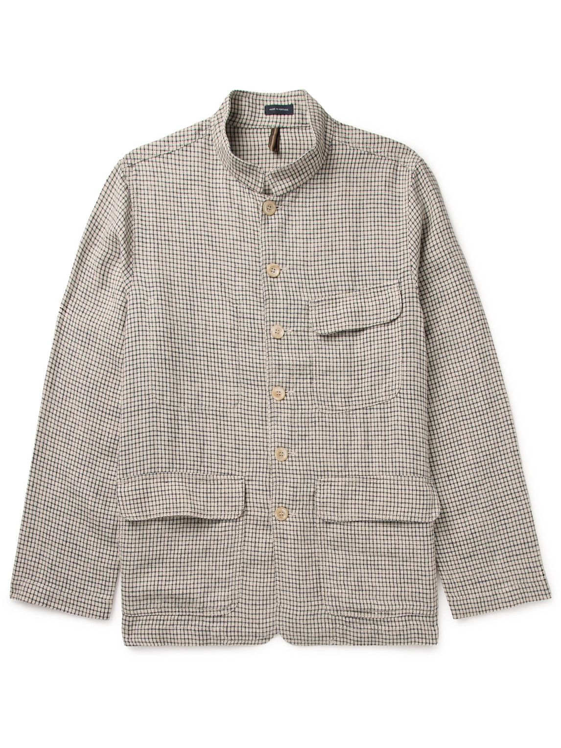 Drake's Mandarin-collar Checked Linen Shirt Jacket In Neutrals