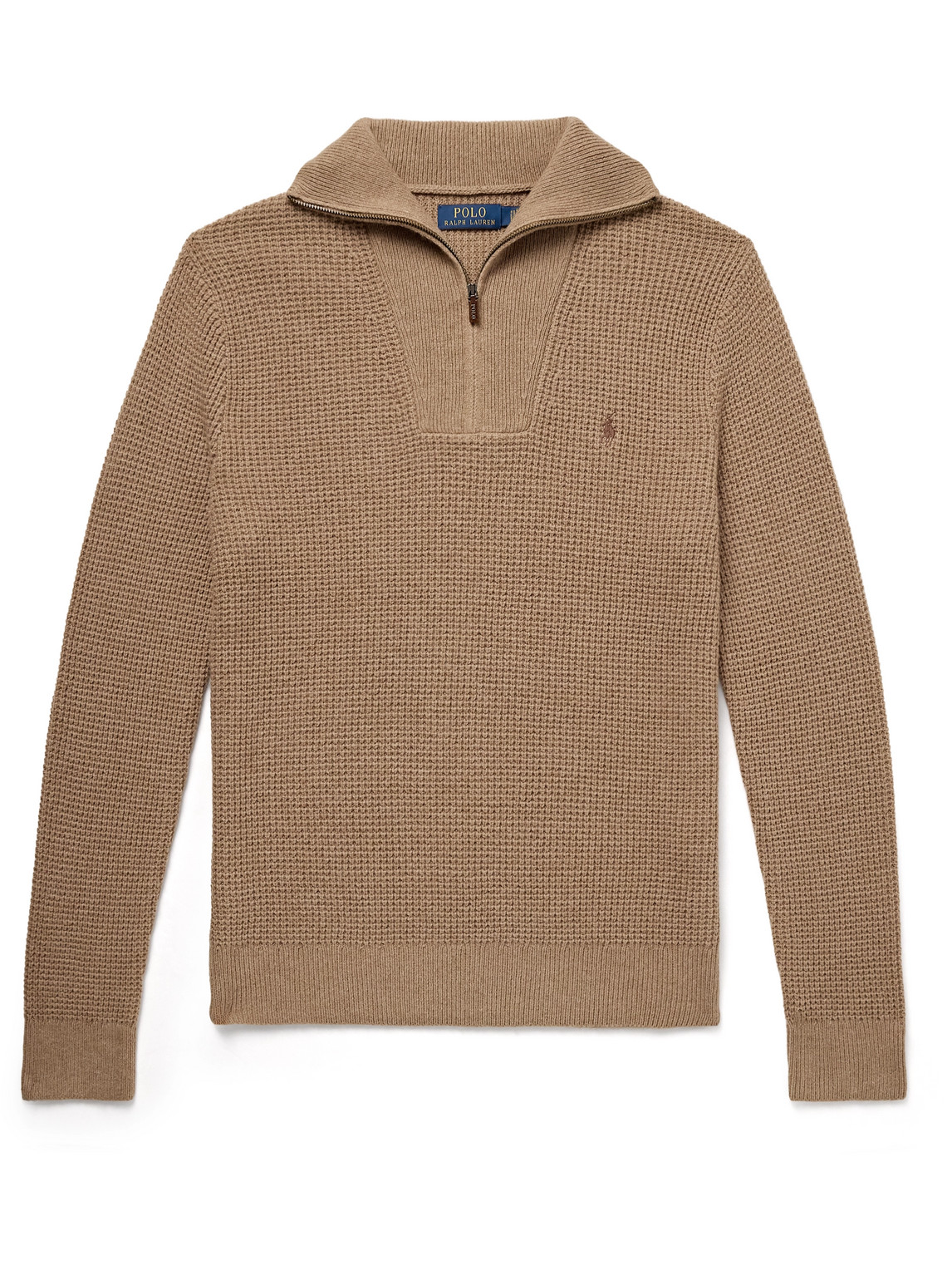 Polo Ralph Lauren Logo-embroidered Wool And Cotton-blend Half-zip Sweater In Brown