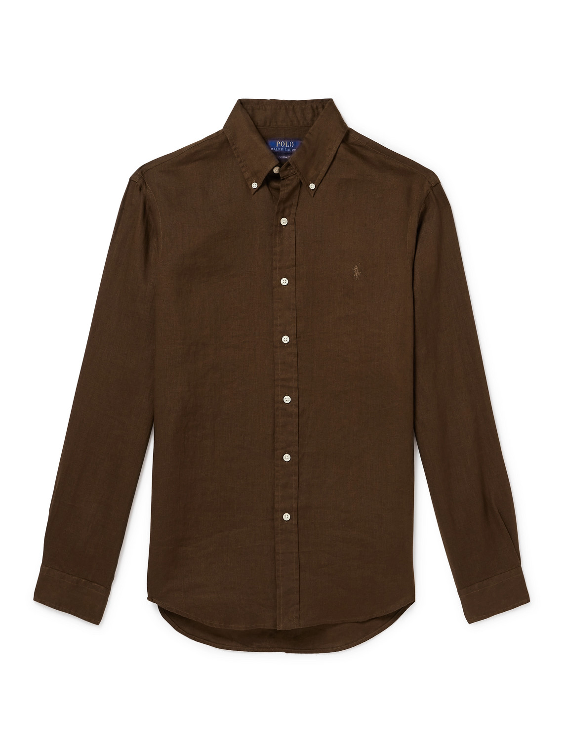 Polo Ralph Lauren Button-down Collar Logo-embroidered Linen Shirt In Brown