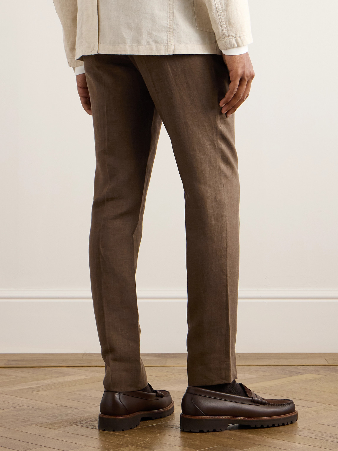 Shop Polo Ralph Lauren Straight-leg Linen Suit Trousers In Brown