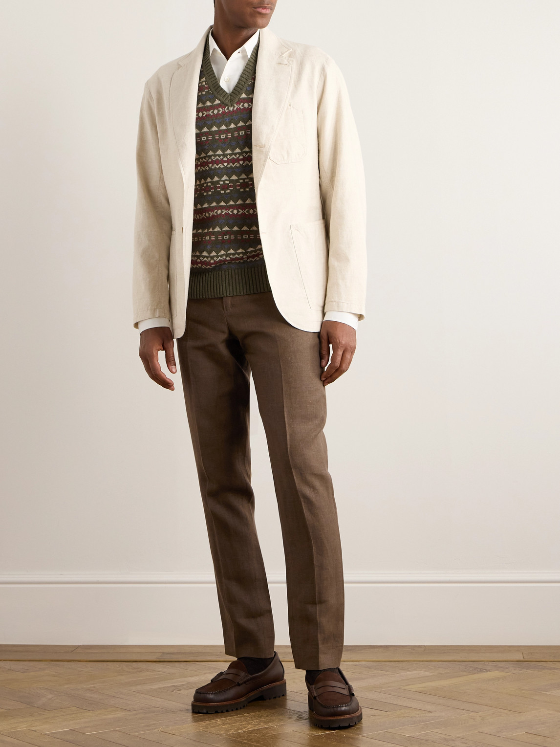Shop Polo Ralph Lauren Straight-leg Linen Suit Trousers In Brown
