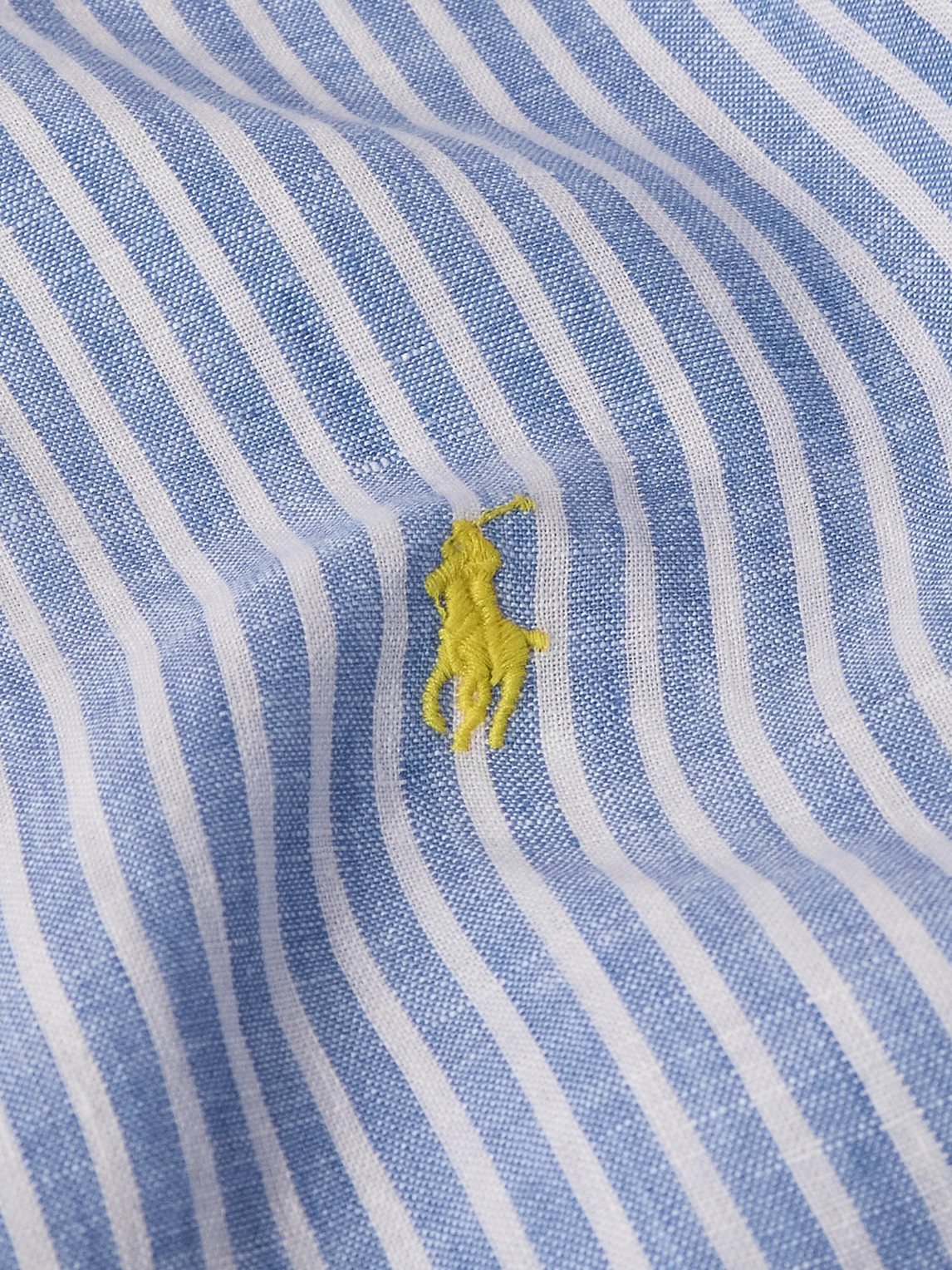 Shop Polo Ralph Lauren Button-down Collar Logo-embroidered Striped Linen Shirt In Blue