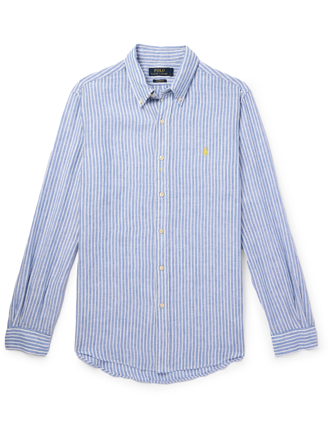 Polo Ralph Lauren Button-down Collar Logo-embroidered Striped Linen Shirt In Blue