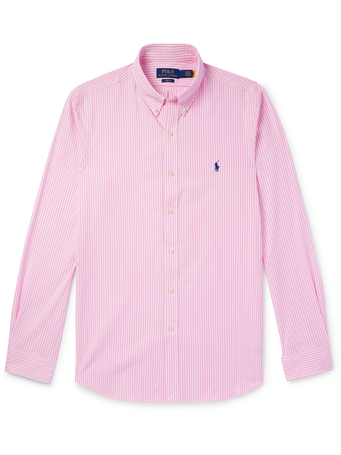 Polo Ralph Lauren Button-down Collar Striped Cotton-blend Poplin Shirt In Pink