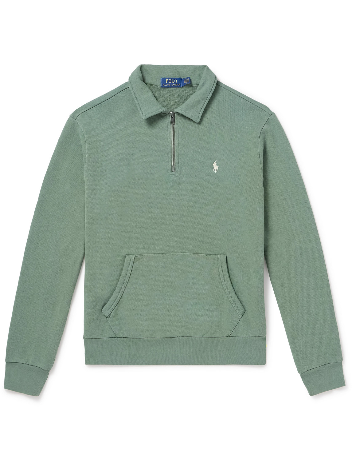 Polo Ralph Lauren Logo-embroidered Cotton-jersey Half-zip Sweatshirt In Green