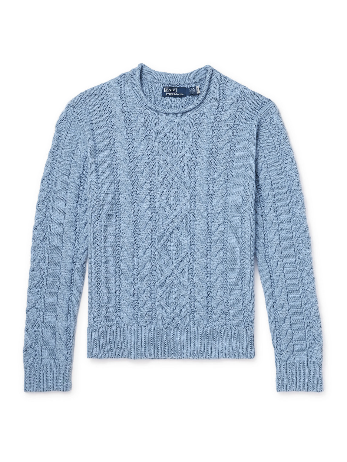 Polo Ralph Lauren Cable-knit Cotton, Cashmere And Linen-blend Jumper In Blue