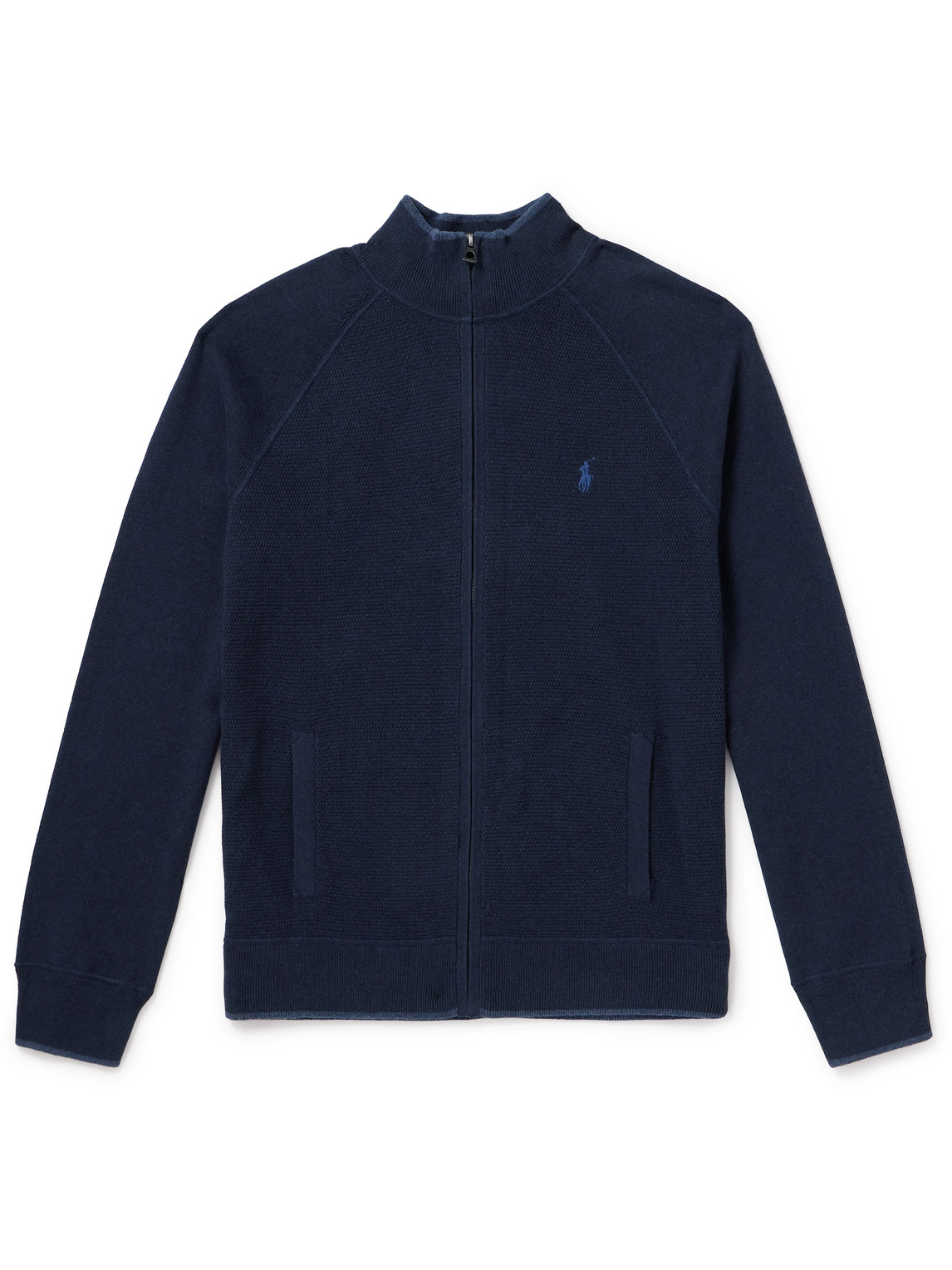 Polo Ralph Lauren Logo-embroidered Honeycomb-knit Cotton Zip-up Cardigan In Blue