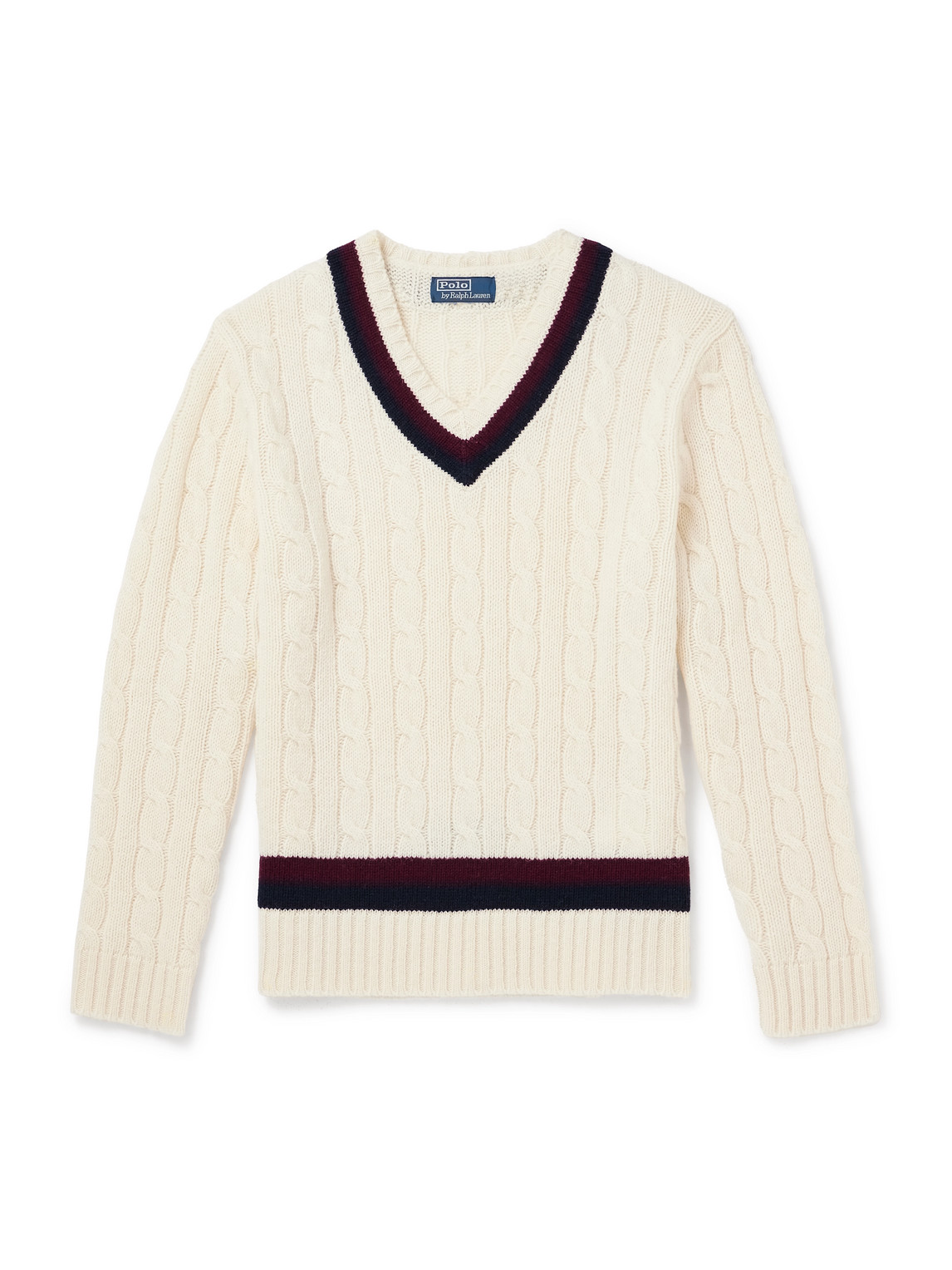 Polo Ralph Lauren Striped Cable-knit Wool Sweater In Neutrals
